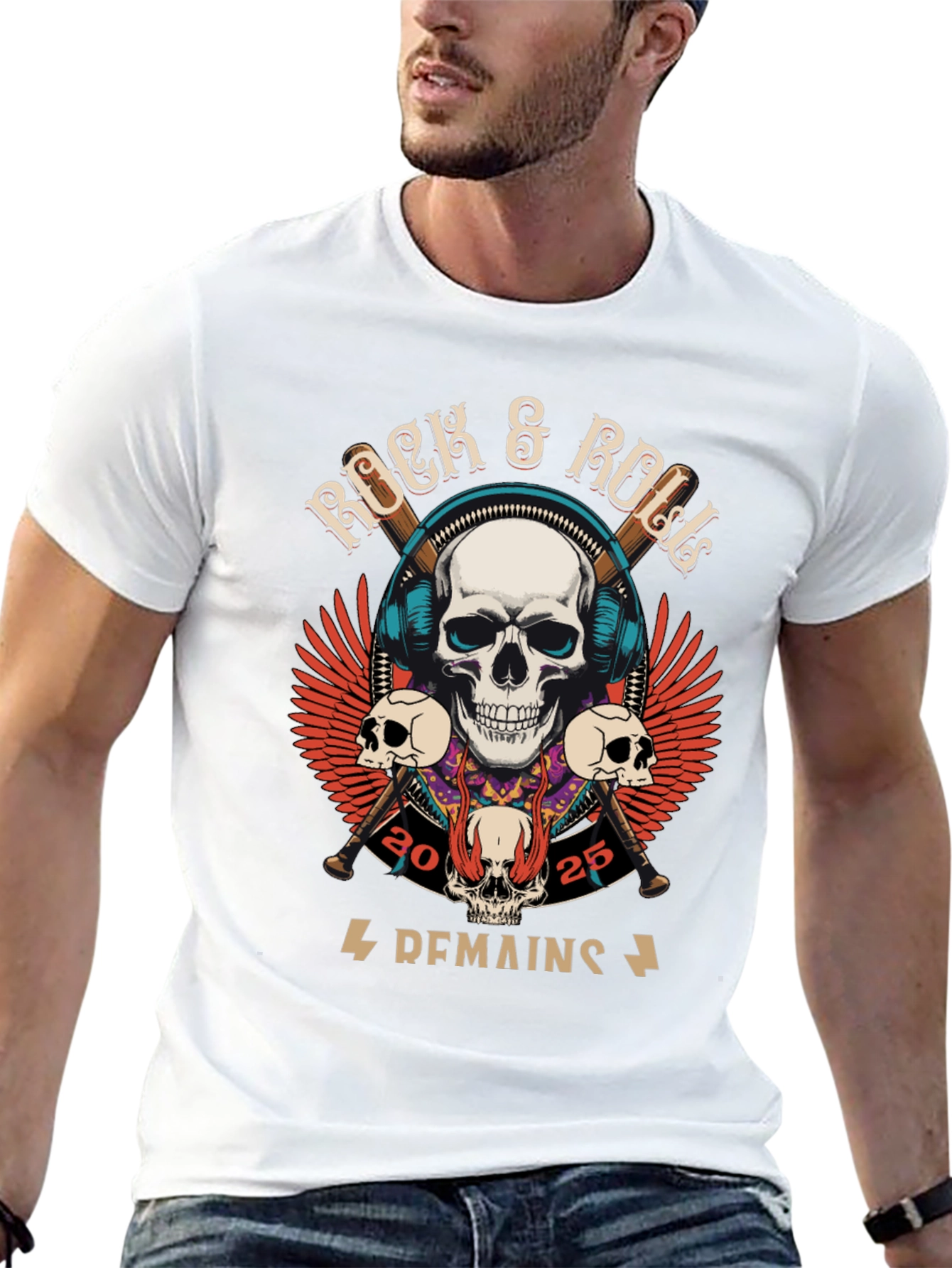Rock & Roll Graphic T-Shirt - Skull Design