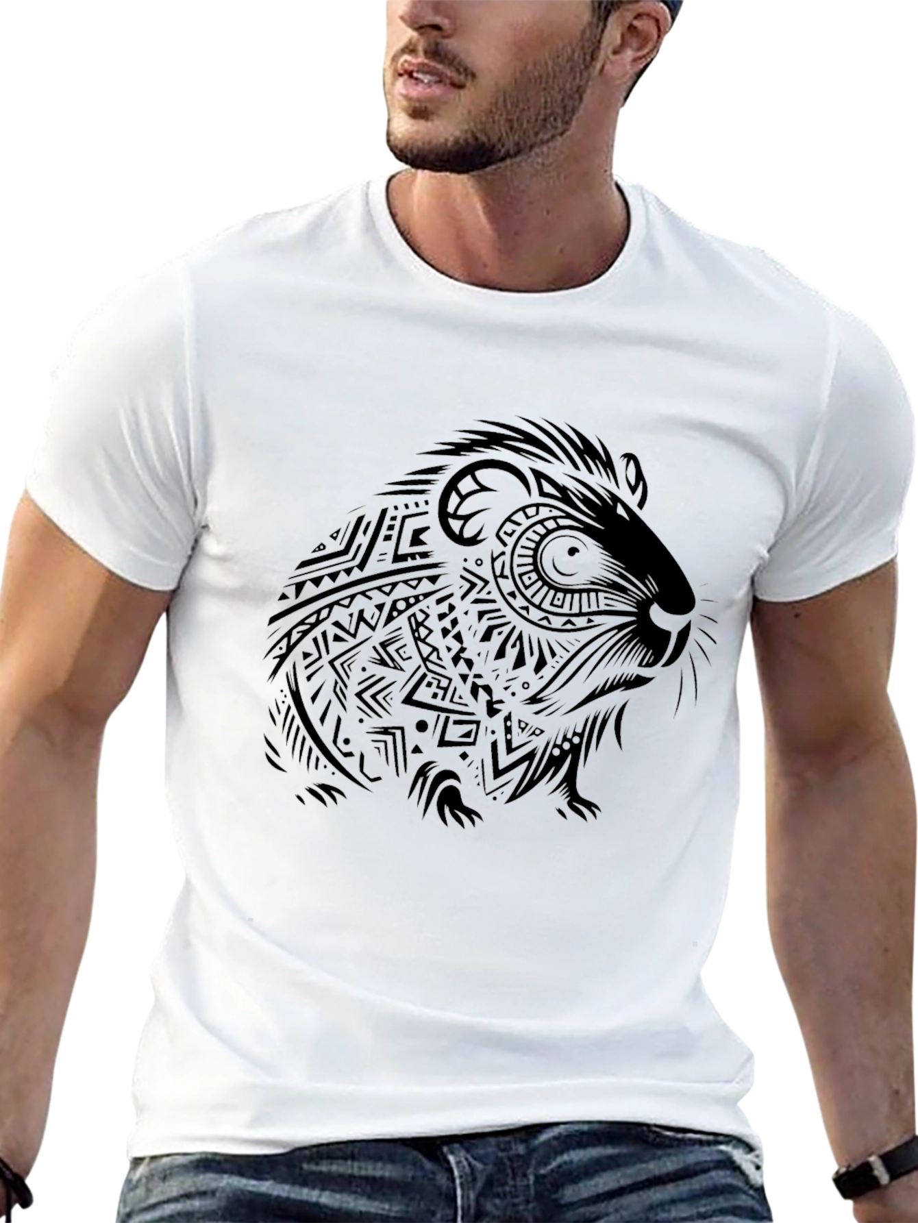Tribal Guinea Pig Graphic Tee - Black