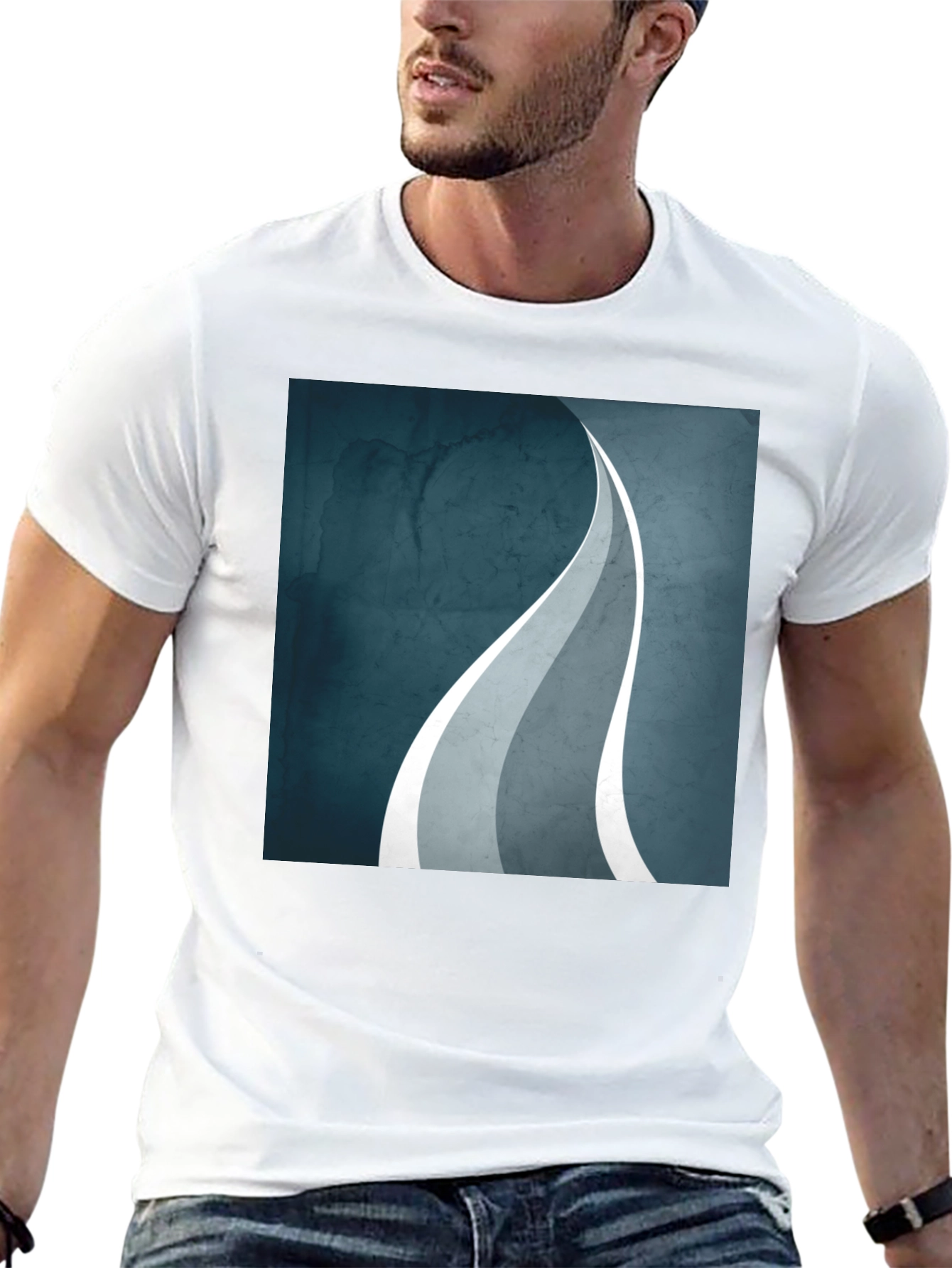 Abstract Wave Graphic Black T-Shirt