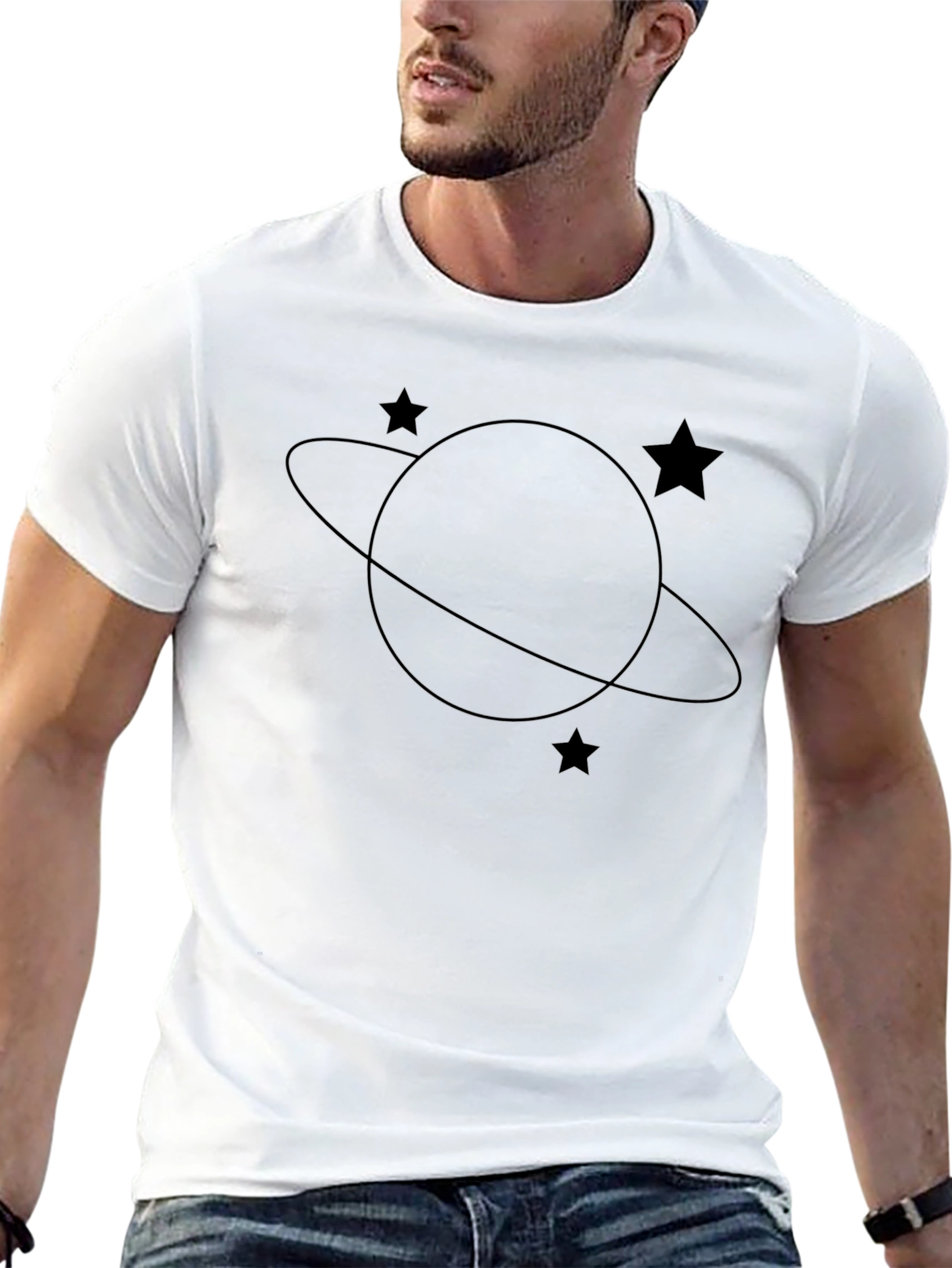 Saturn Star Graphic Tee - Black Cotton T-Shirt