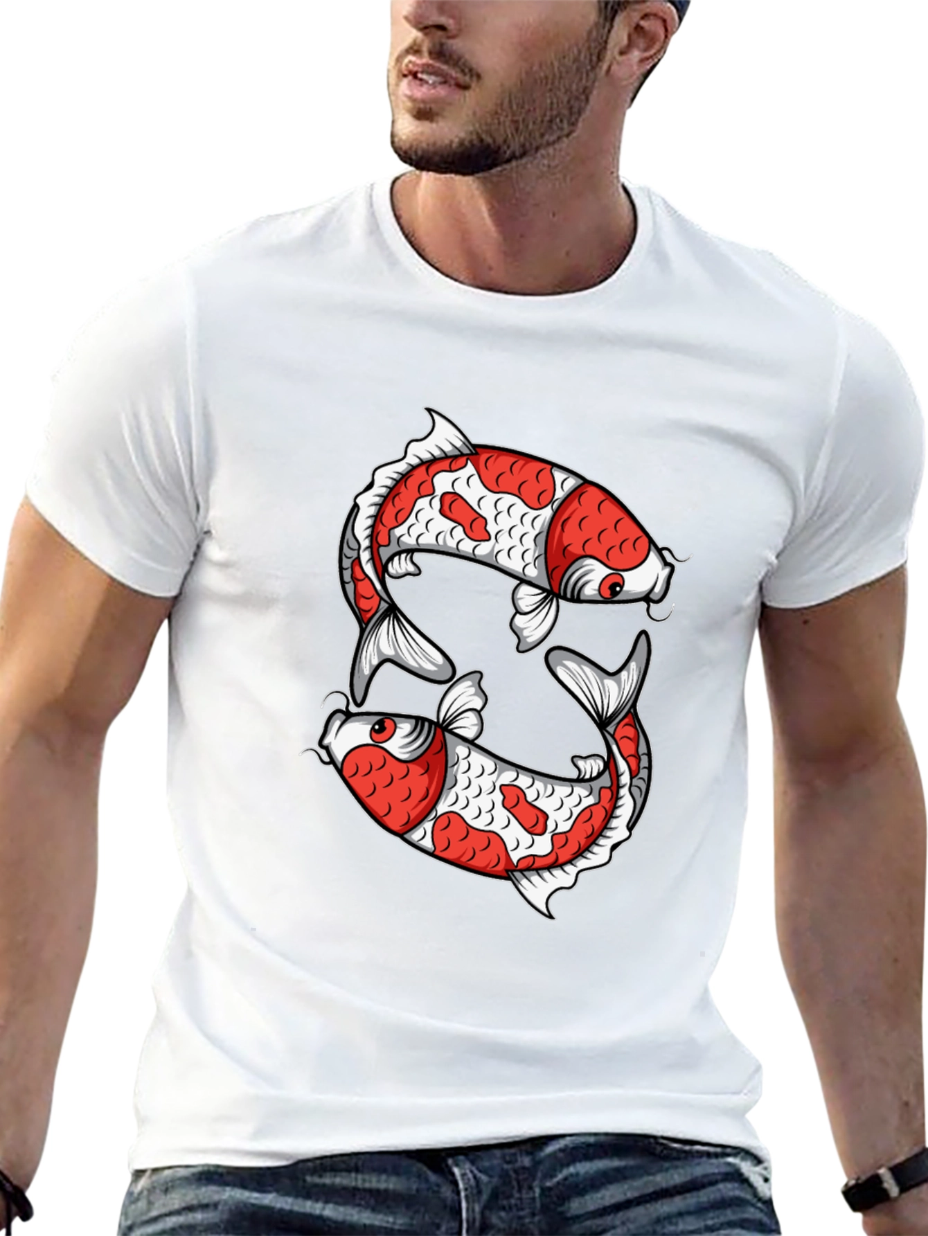 Koi Fish Graphic Tee - Black Cotton T-Shirt