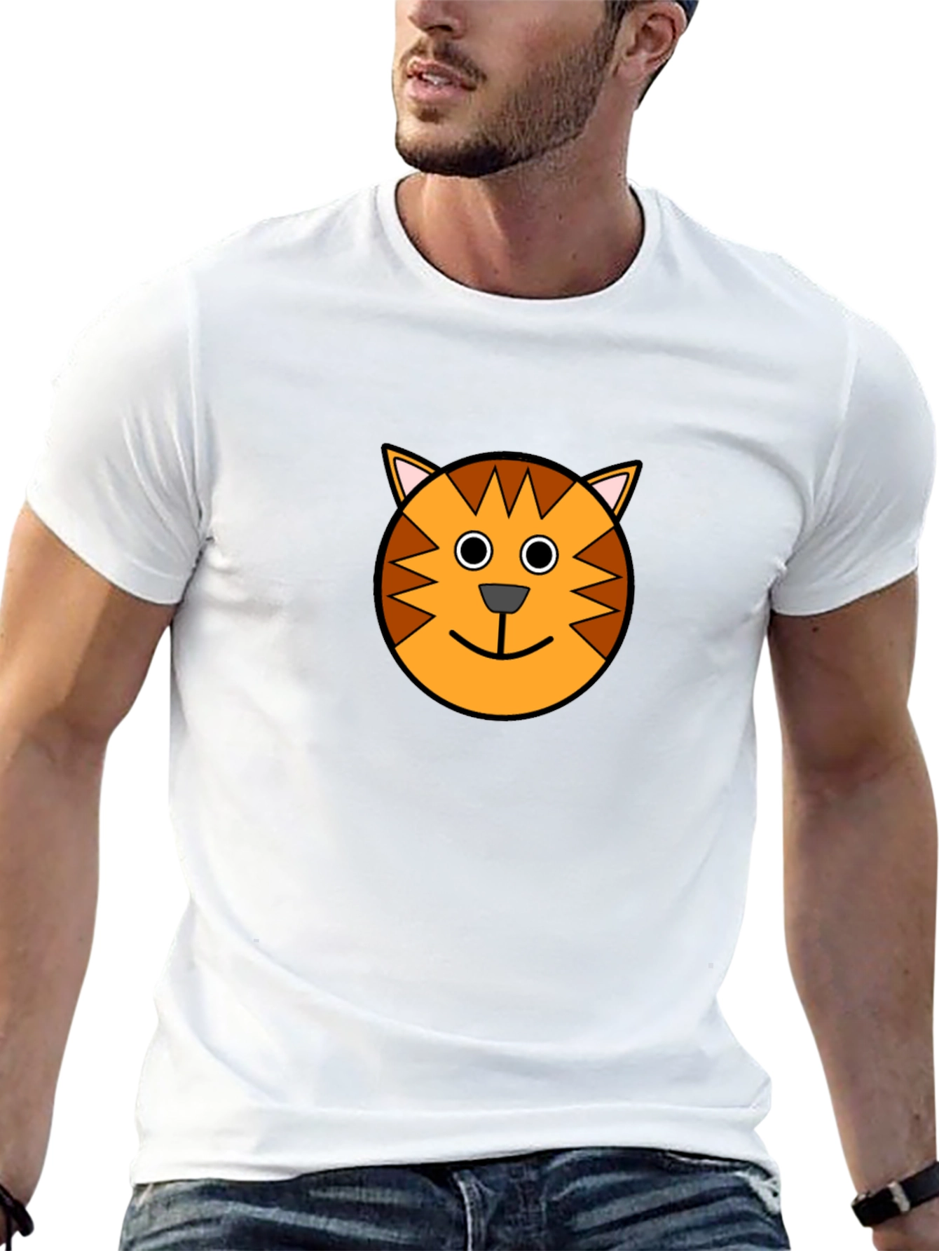 Fun Cartoon Cat Graphic Print Black T-Shirt