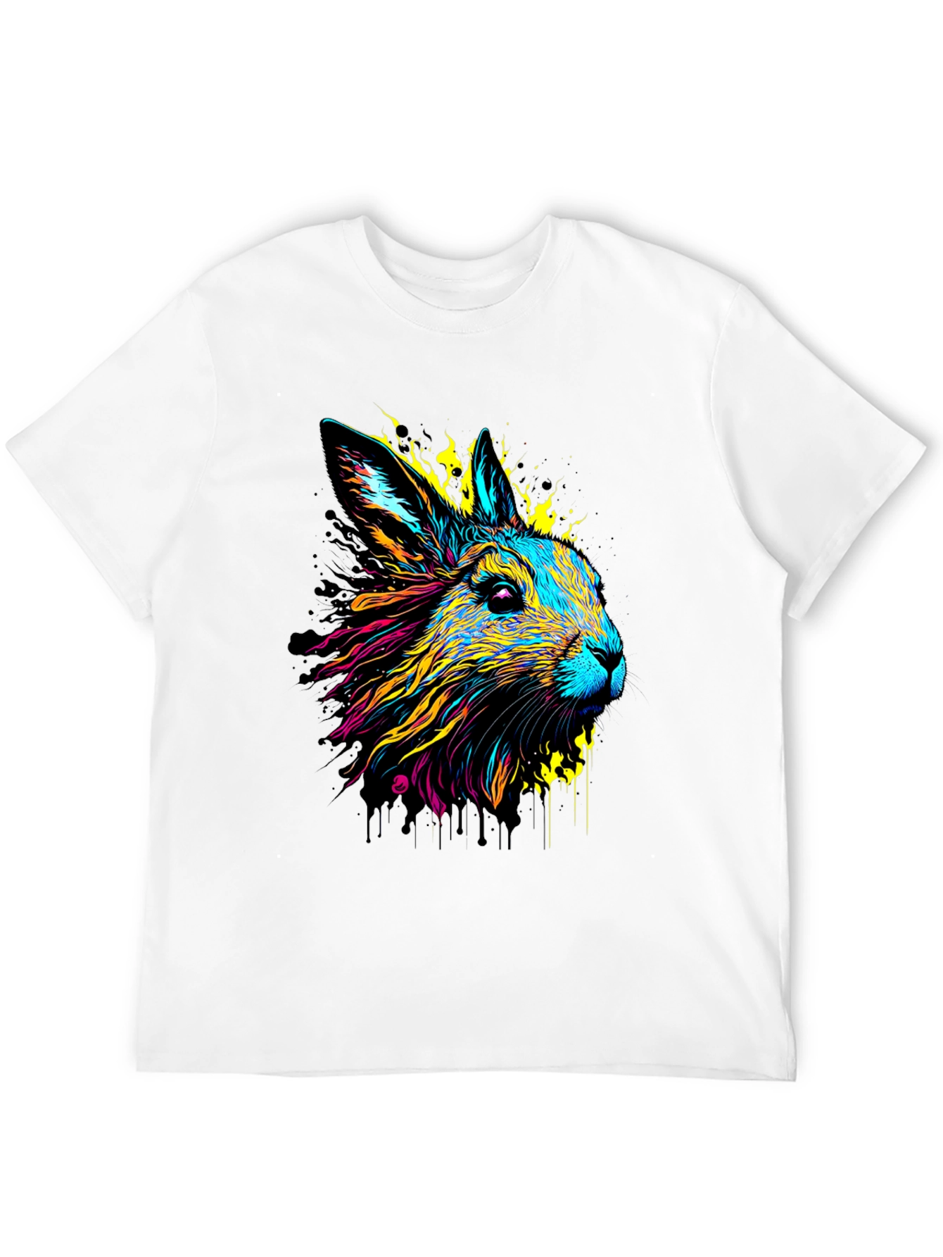 Vibrant Rabbit Graphic Tee - Black Cotton T-Shirt