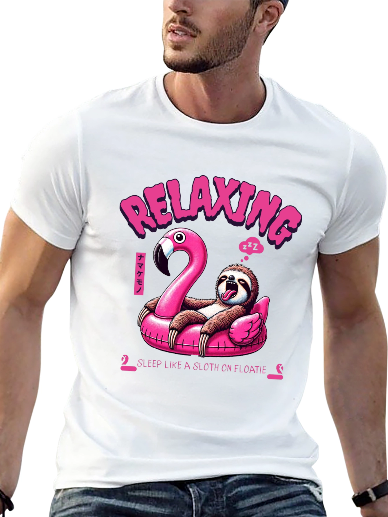 Relaxing Sloth on Flamingo Float T-Shirt