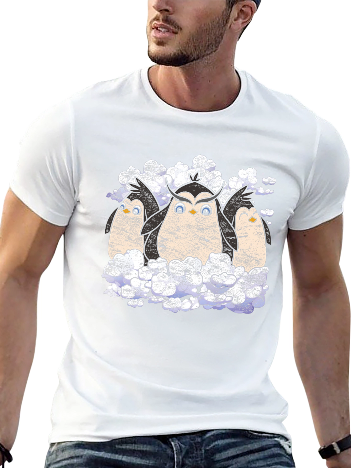 Penguin Owl Trio Black T-Shirt