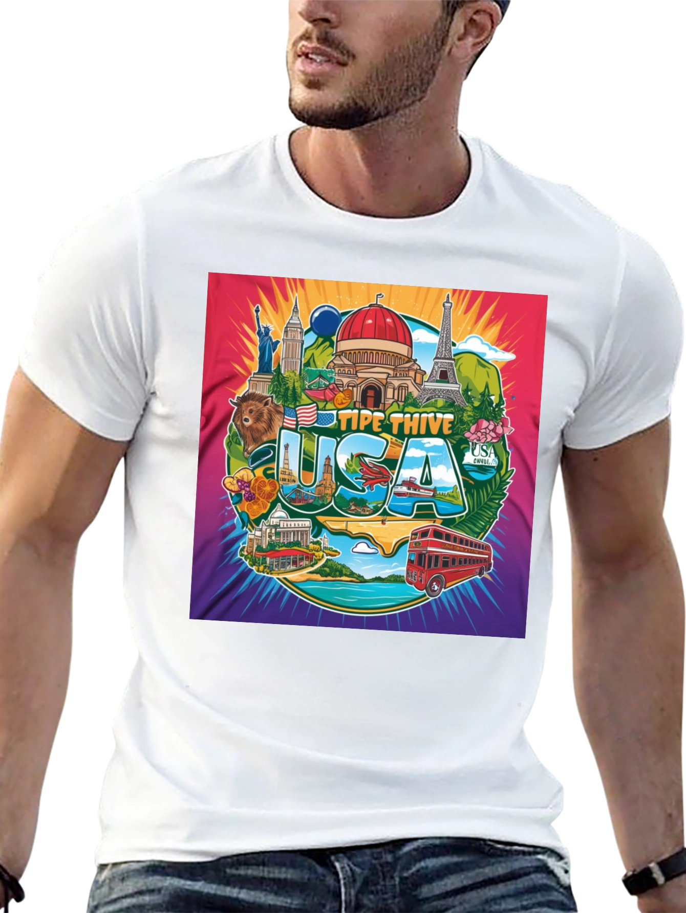USA Landmark Graphic Tee - Travel Souvenir T-Shirt