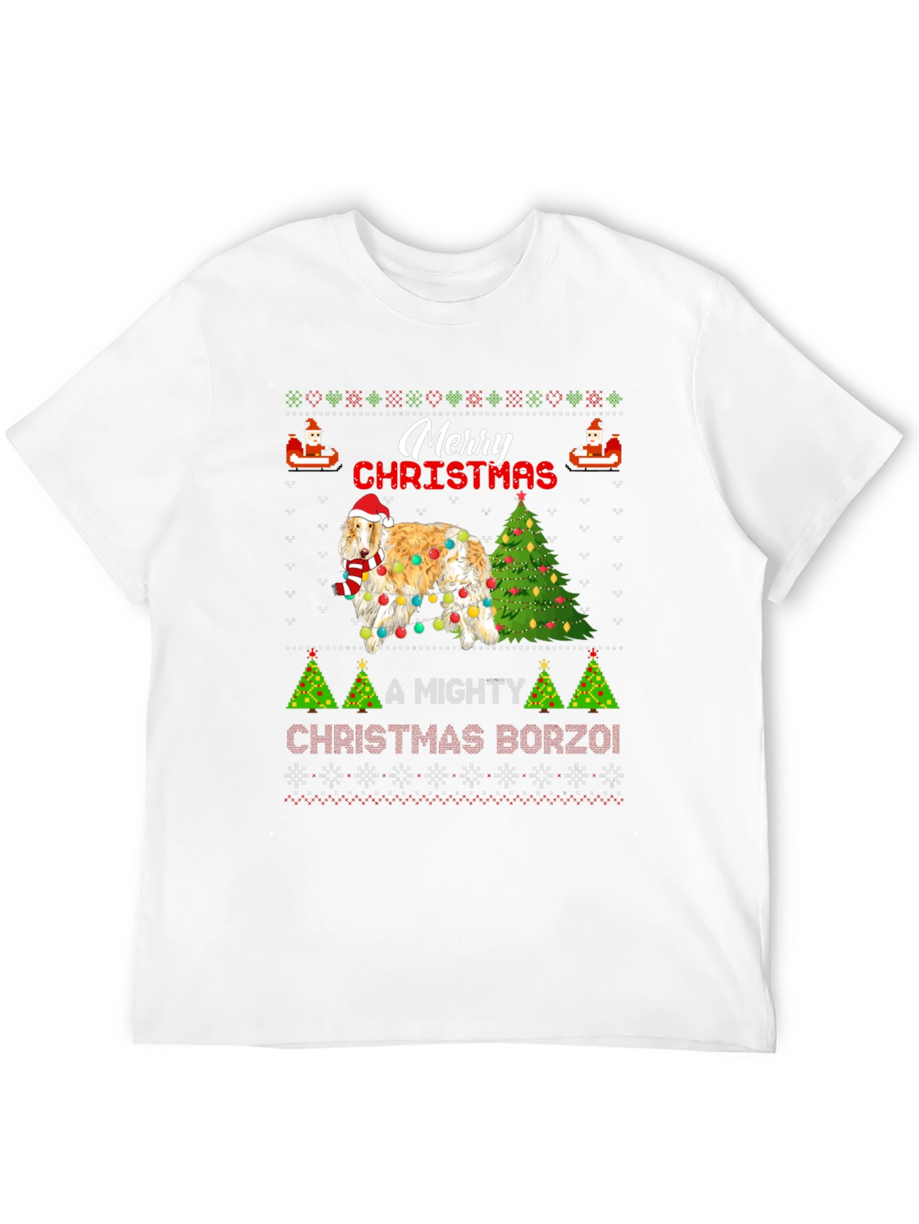 Merry Christmas Borzoi Dog Ugly Christmas T-Shirt