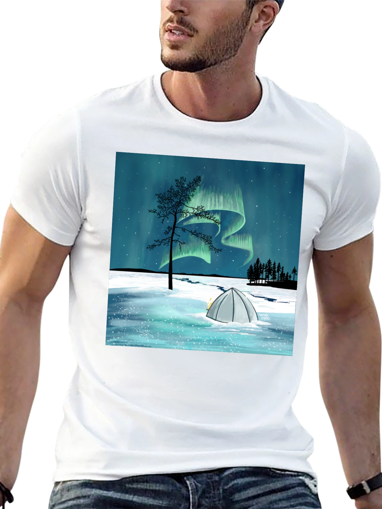 Northern Lights Camping Tee - Black Graphic T-Shirt