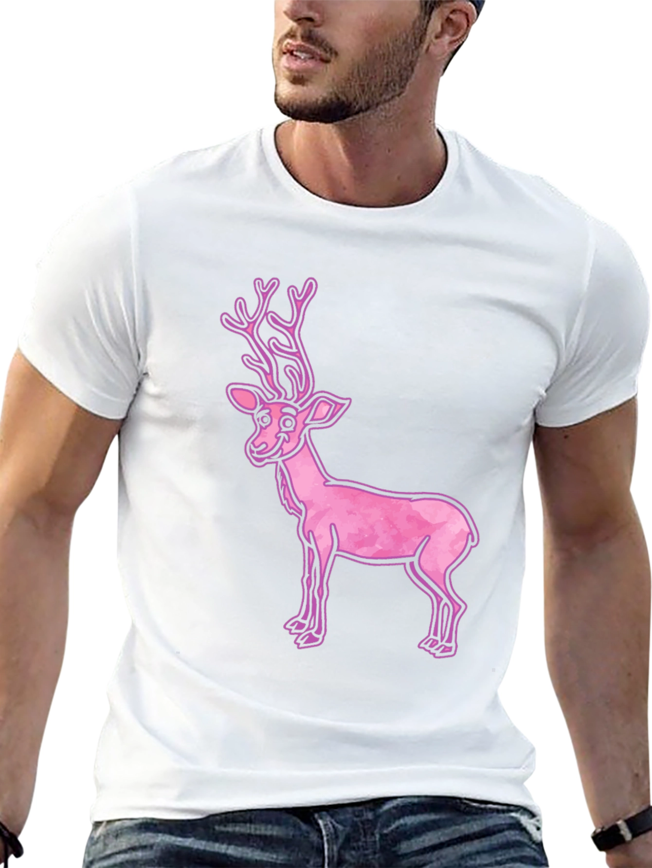 Pink Reindeer Graphic Tee - Casual Black T-Shirt