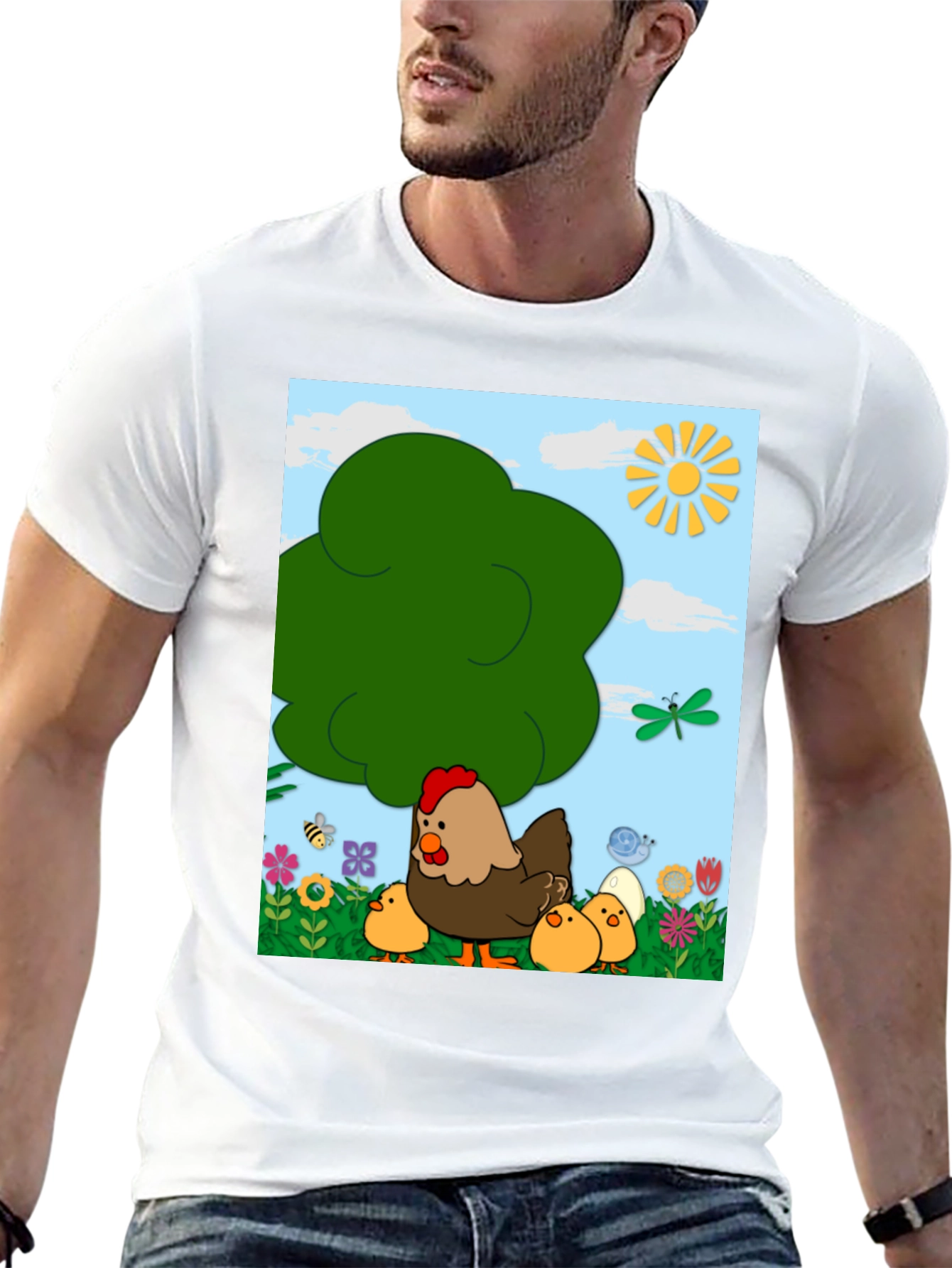 Cartoon Chicken & Chicks Graphic Tee