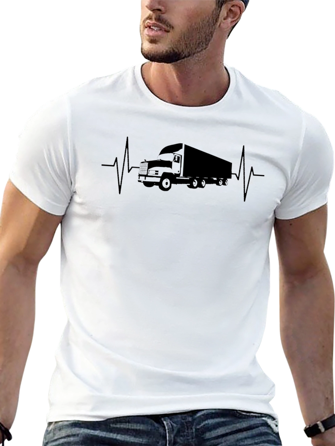 Truck Heartbeat T-Shirt - Black Crew Neck Tee