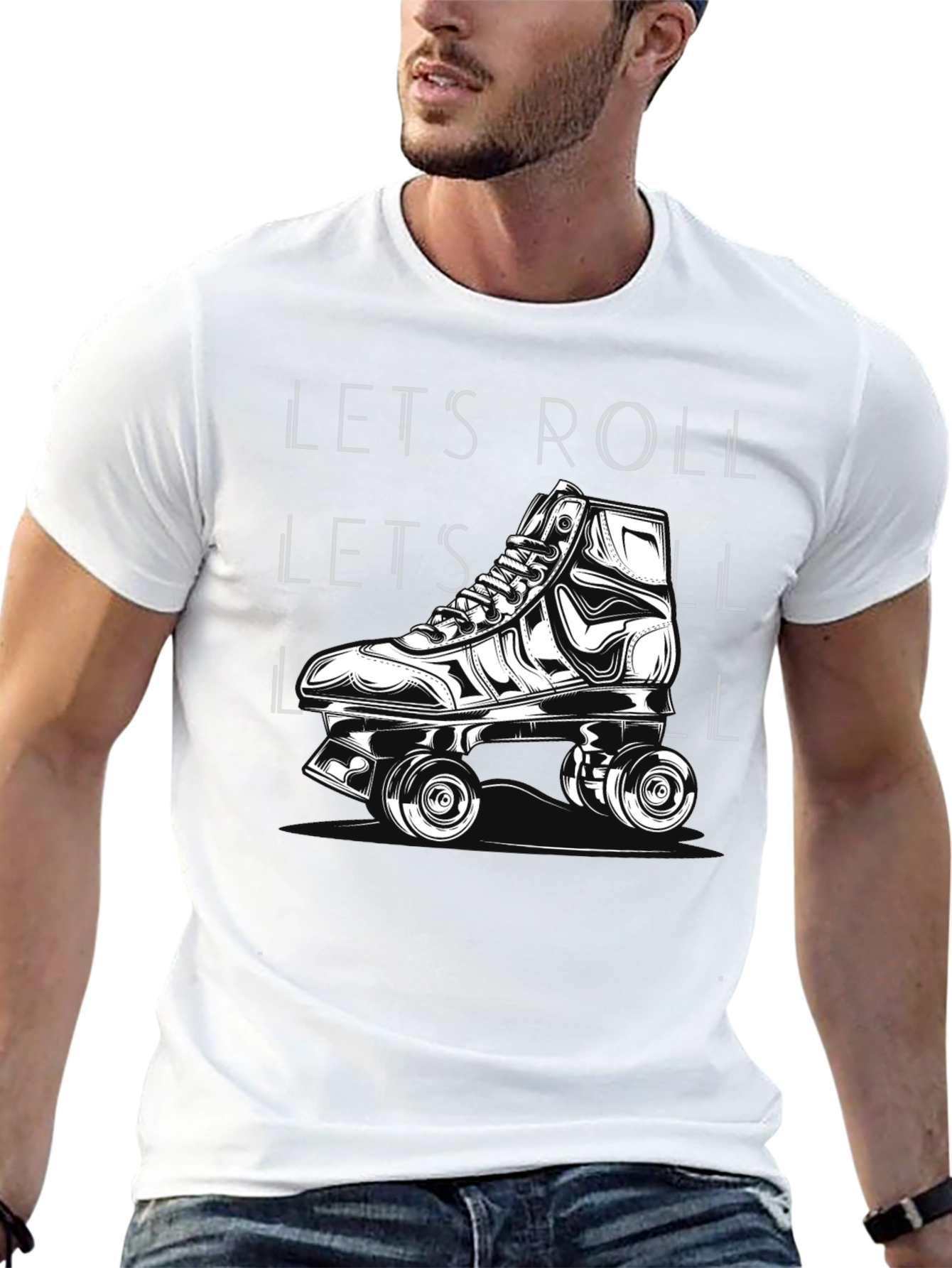 Lets Roll Graphic T-Shirt - Roller Skate Design