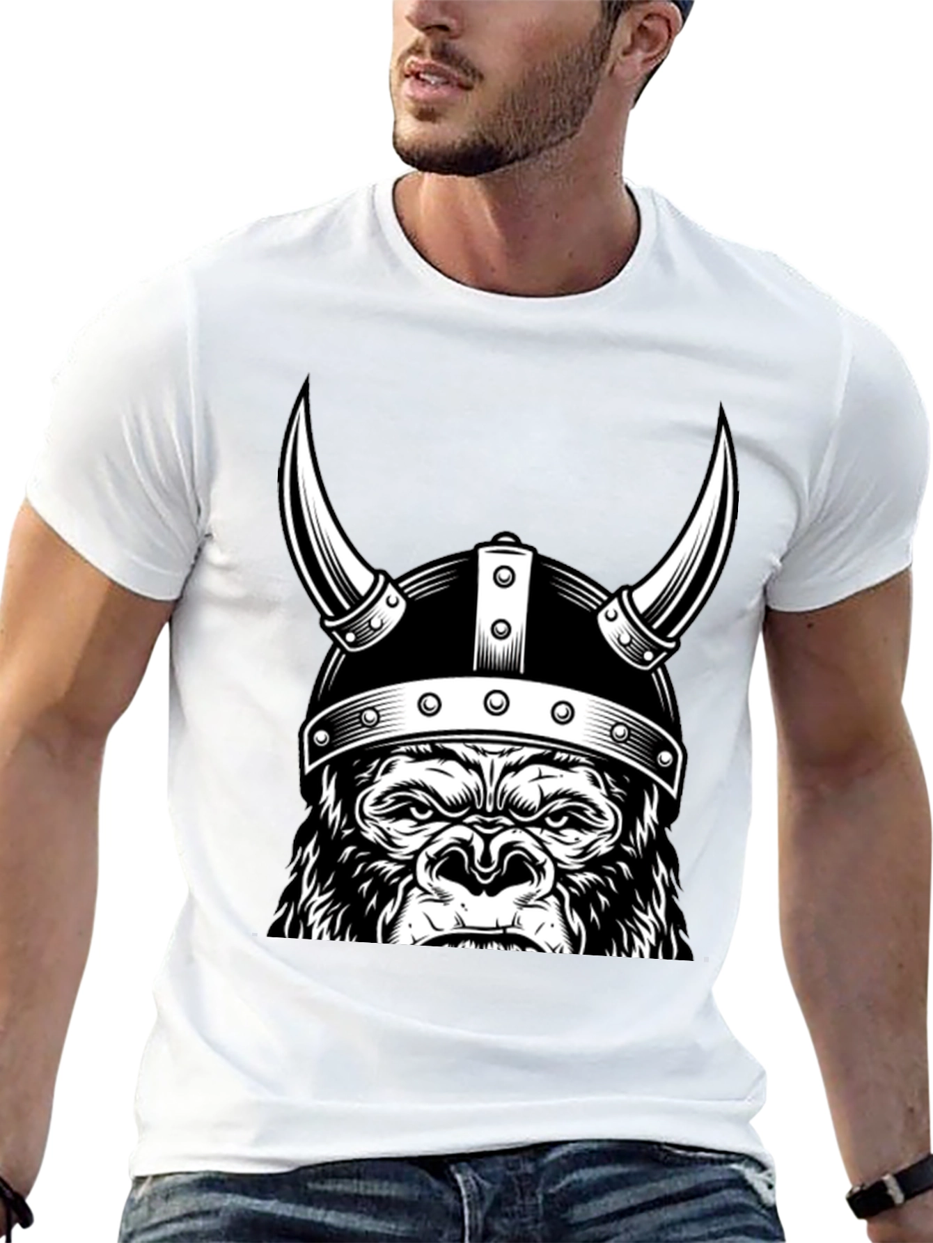 Viking Gorilla Graphic T-Shirt - Black