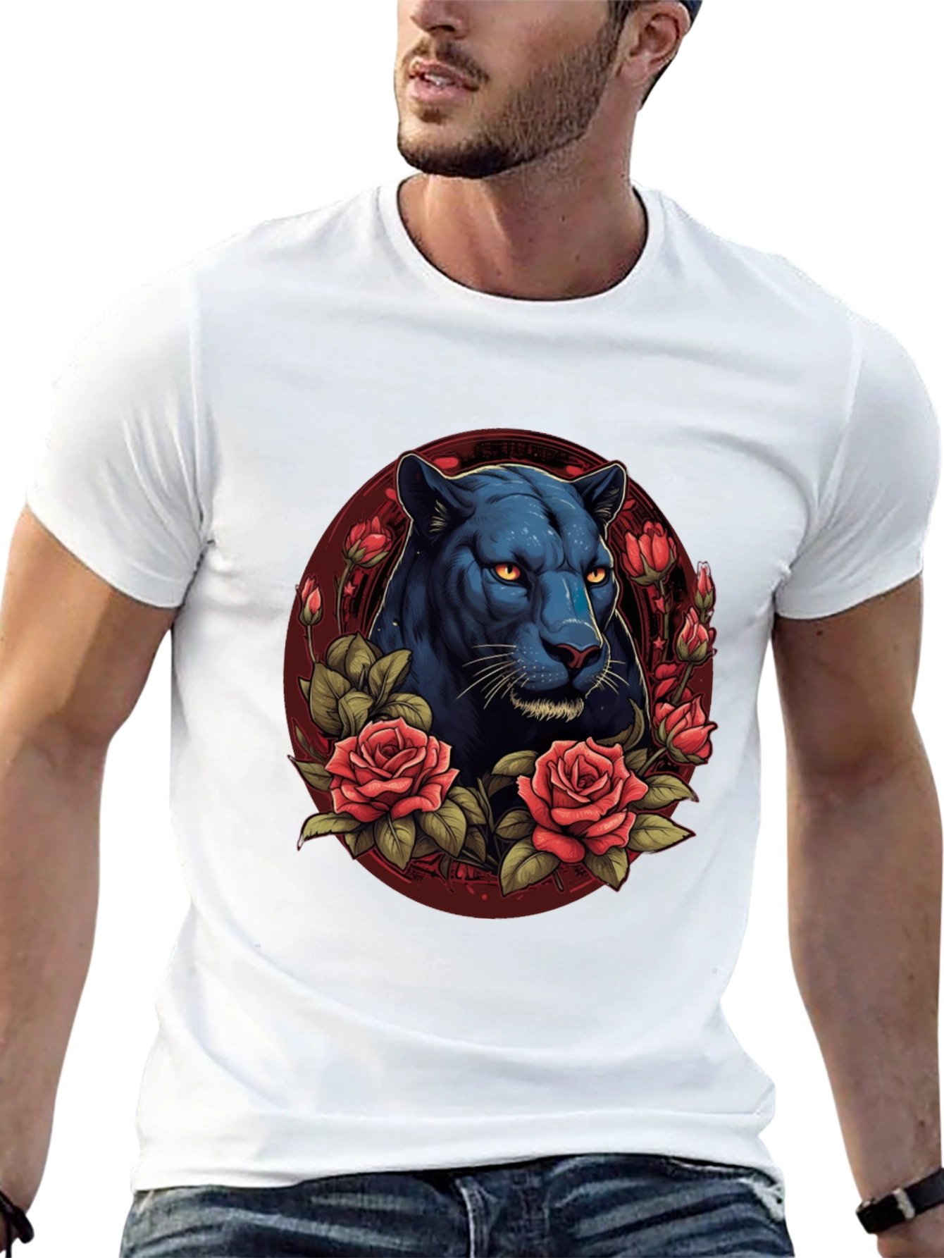 Black Panther & Roses Graphic T-Shirt