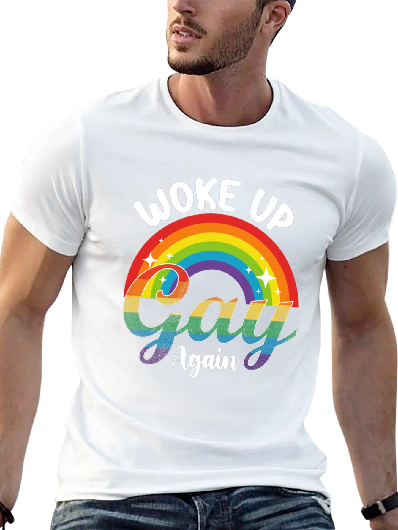 Woke Up Gay Again Rainbow Graphic T-Shirt