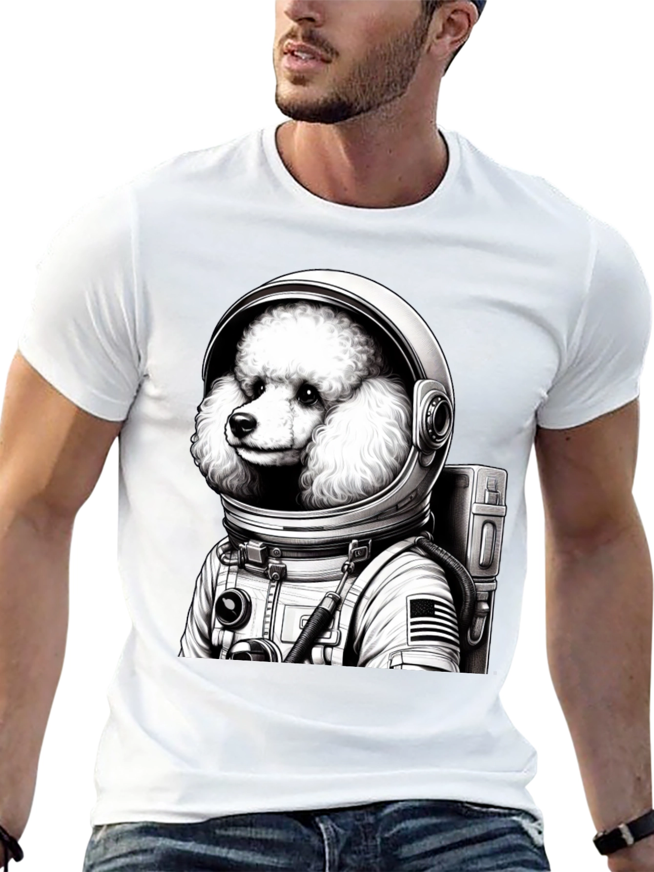 Poodle Astronaut Graphic T-Shirt - Space Dog Tee