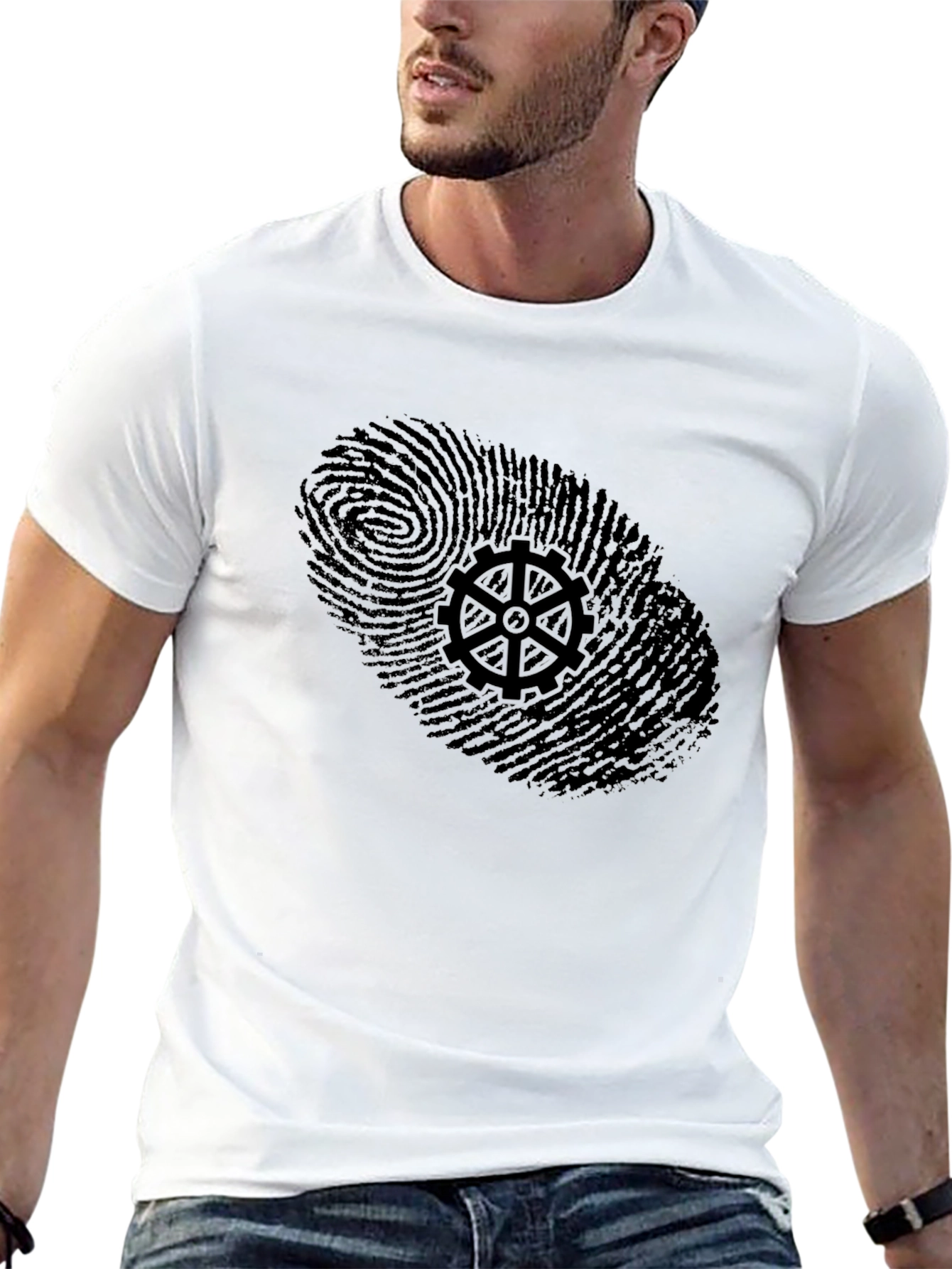 Black Fingerprint Gear Graphic T-Shirt