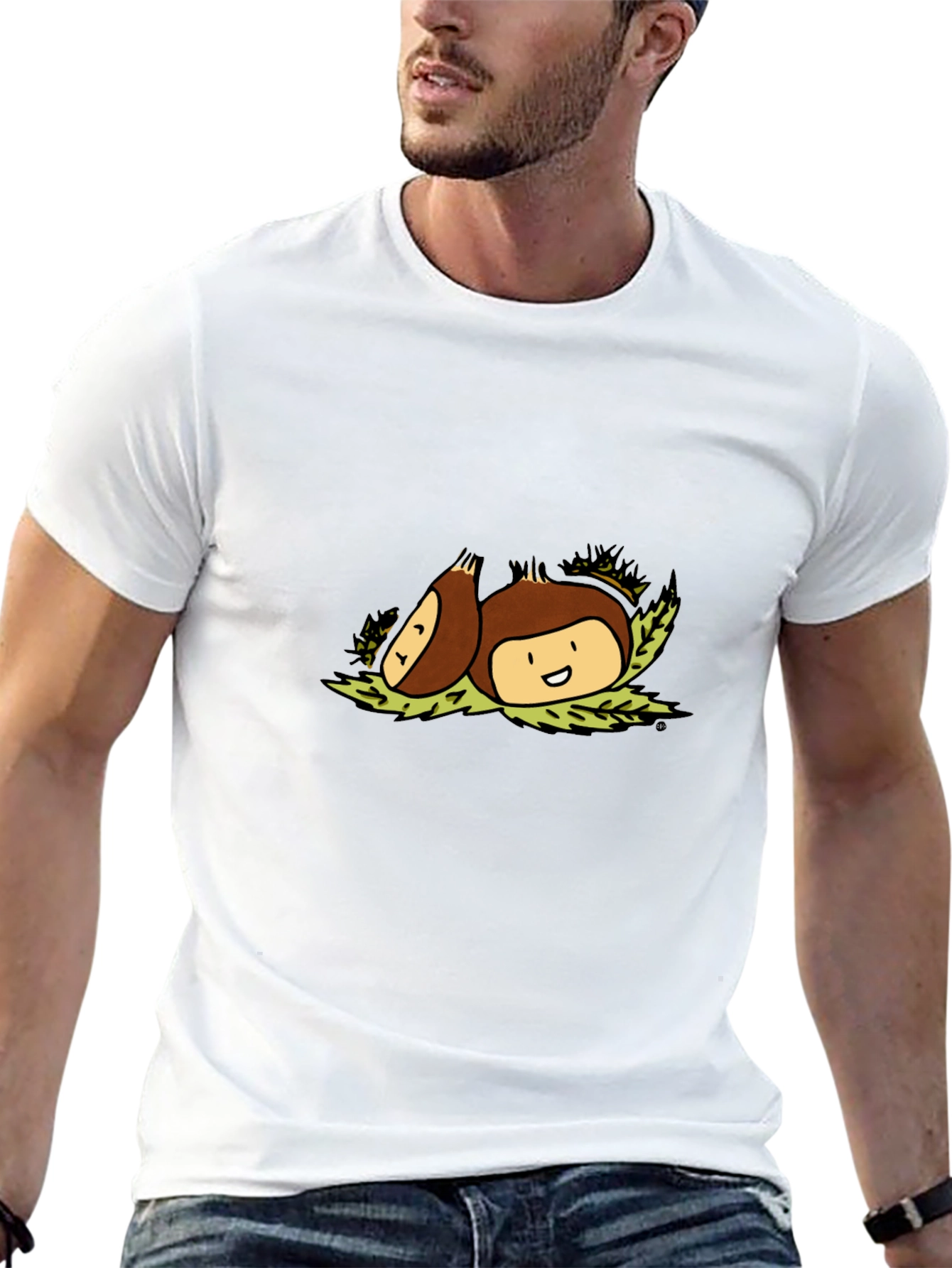 Chestnut Cartoon Graphic Tee - Black Casual Shirt