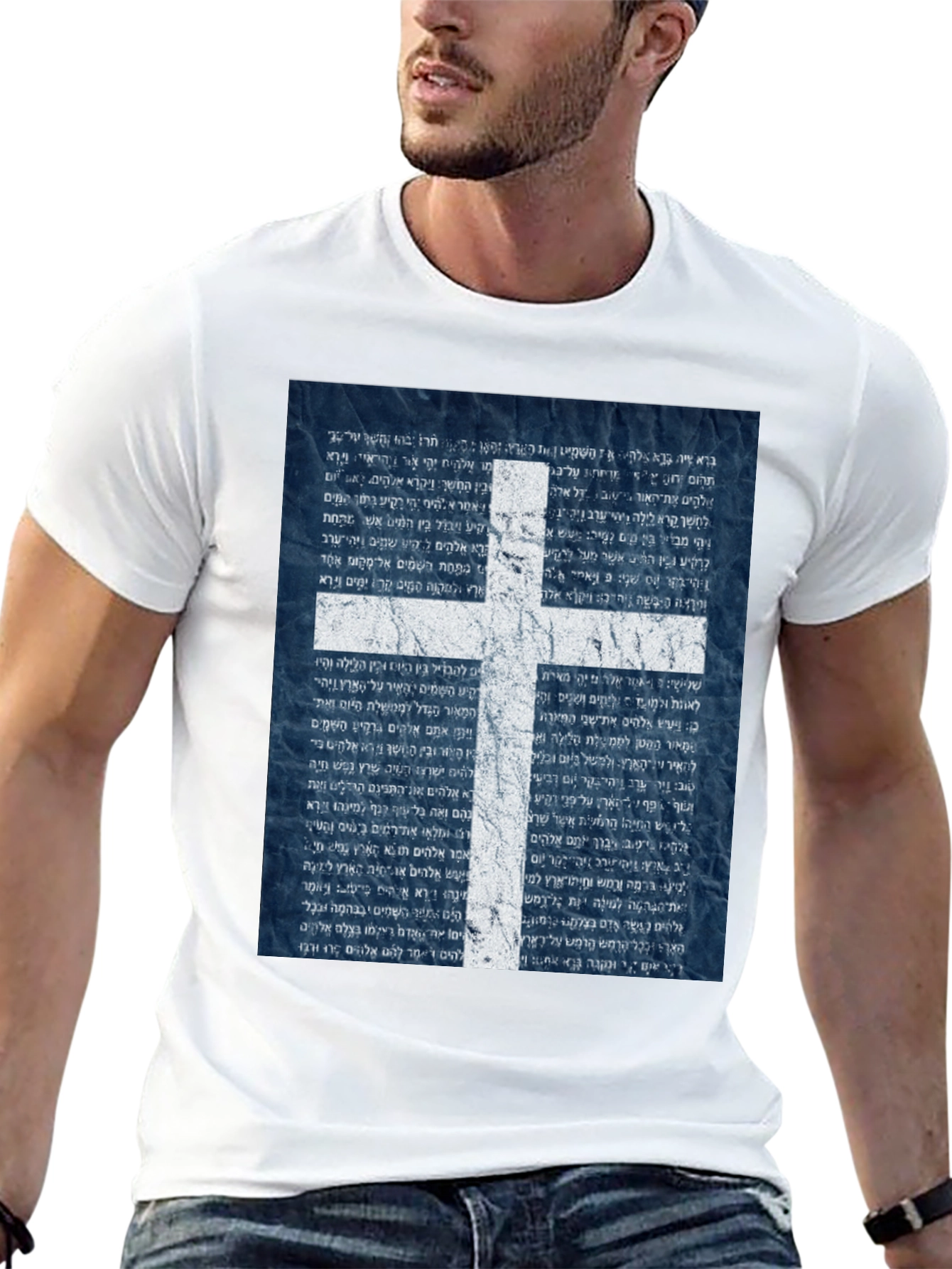 White Cross Graphic Print Black T-Shirt