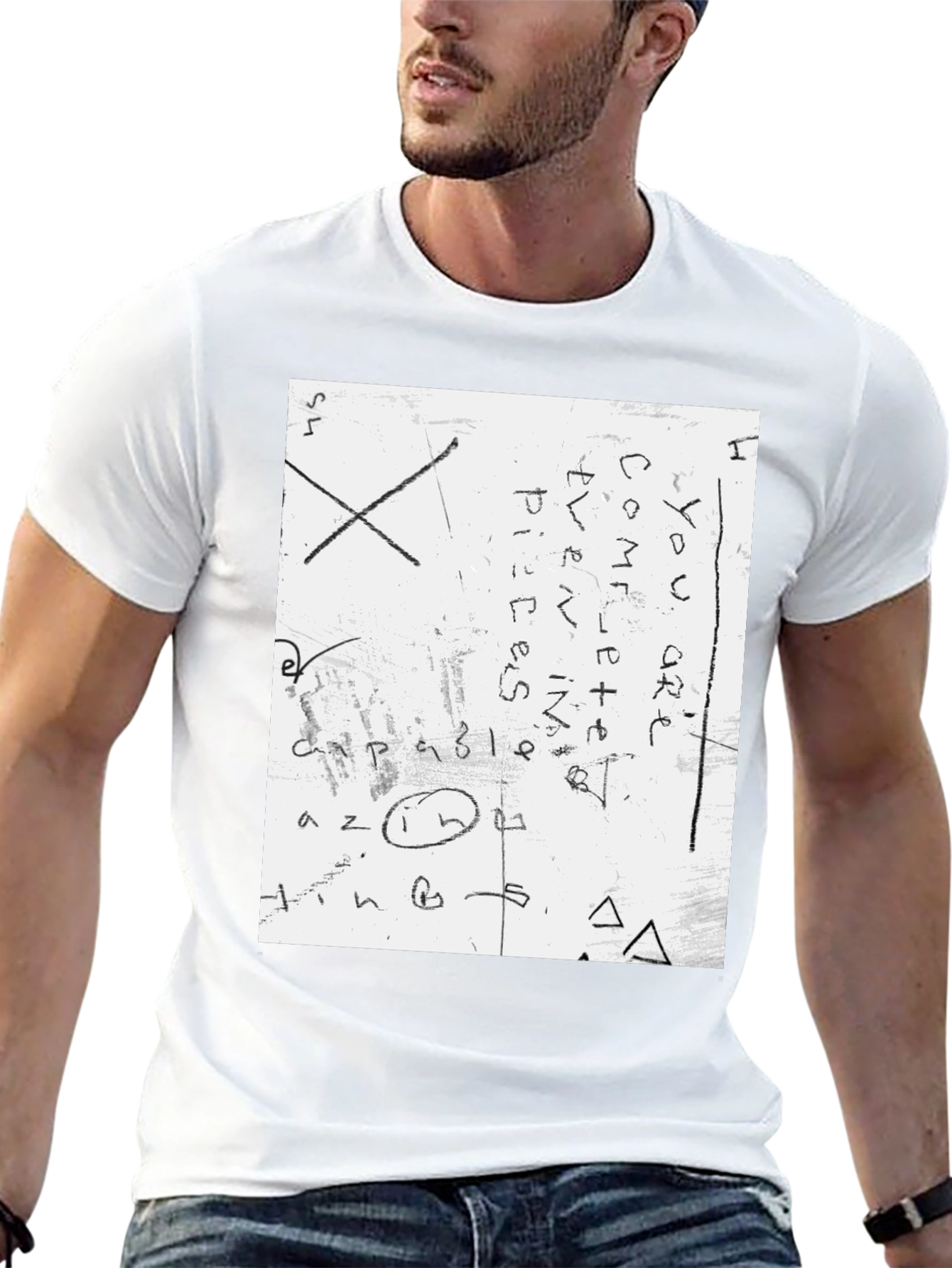 Mens Black T-Shirt with Handwritten Text Design