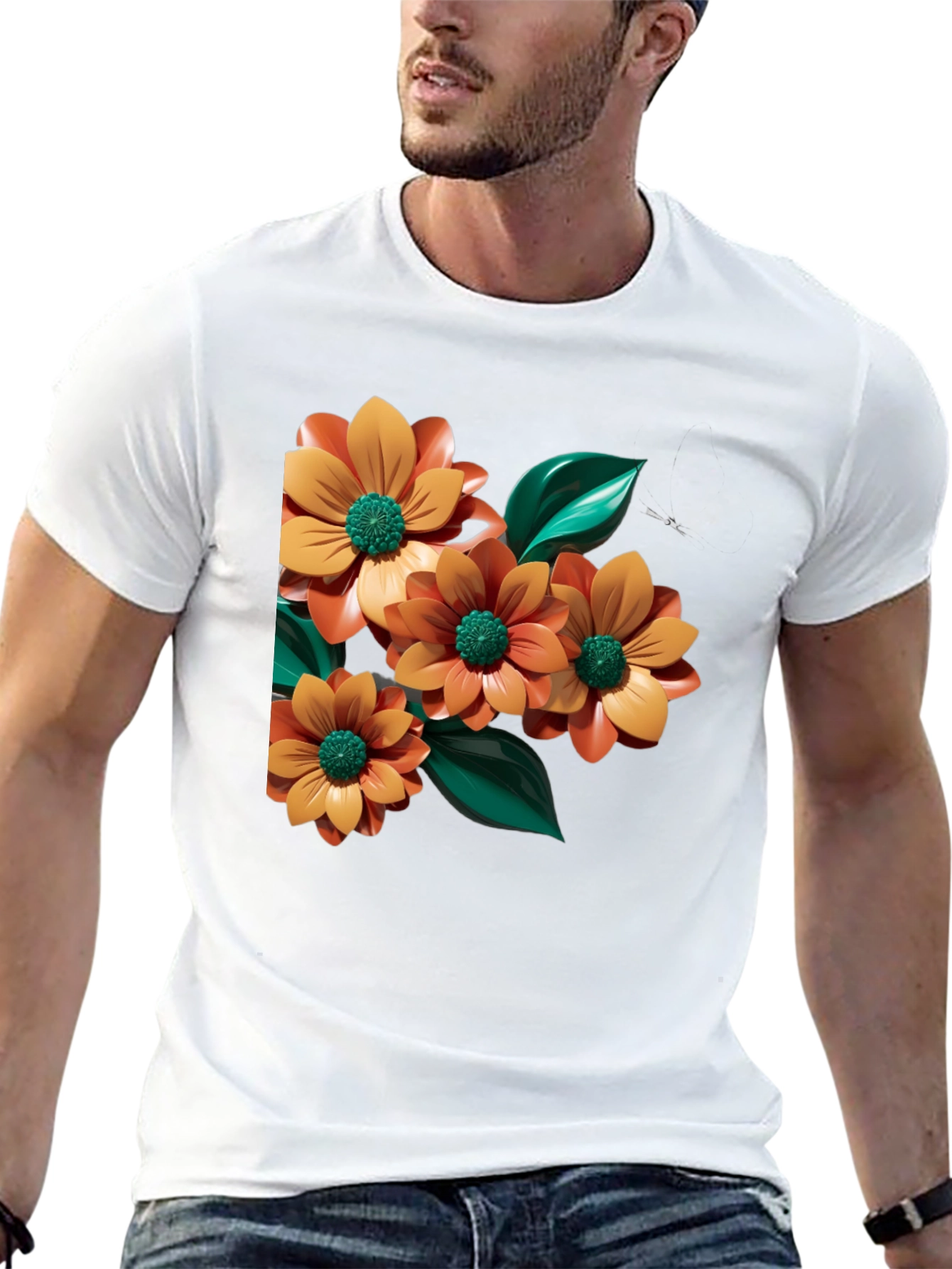 Floral Graphic Print Black Tee