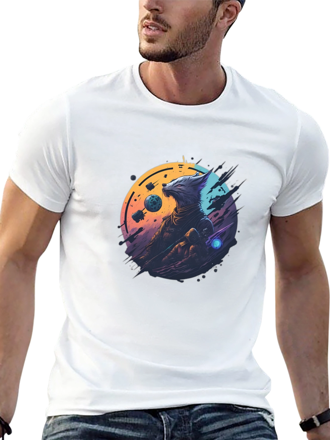 Sci-Fi Wolf Graphic T-Shirt - Cosmic Canine