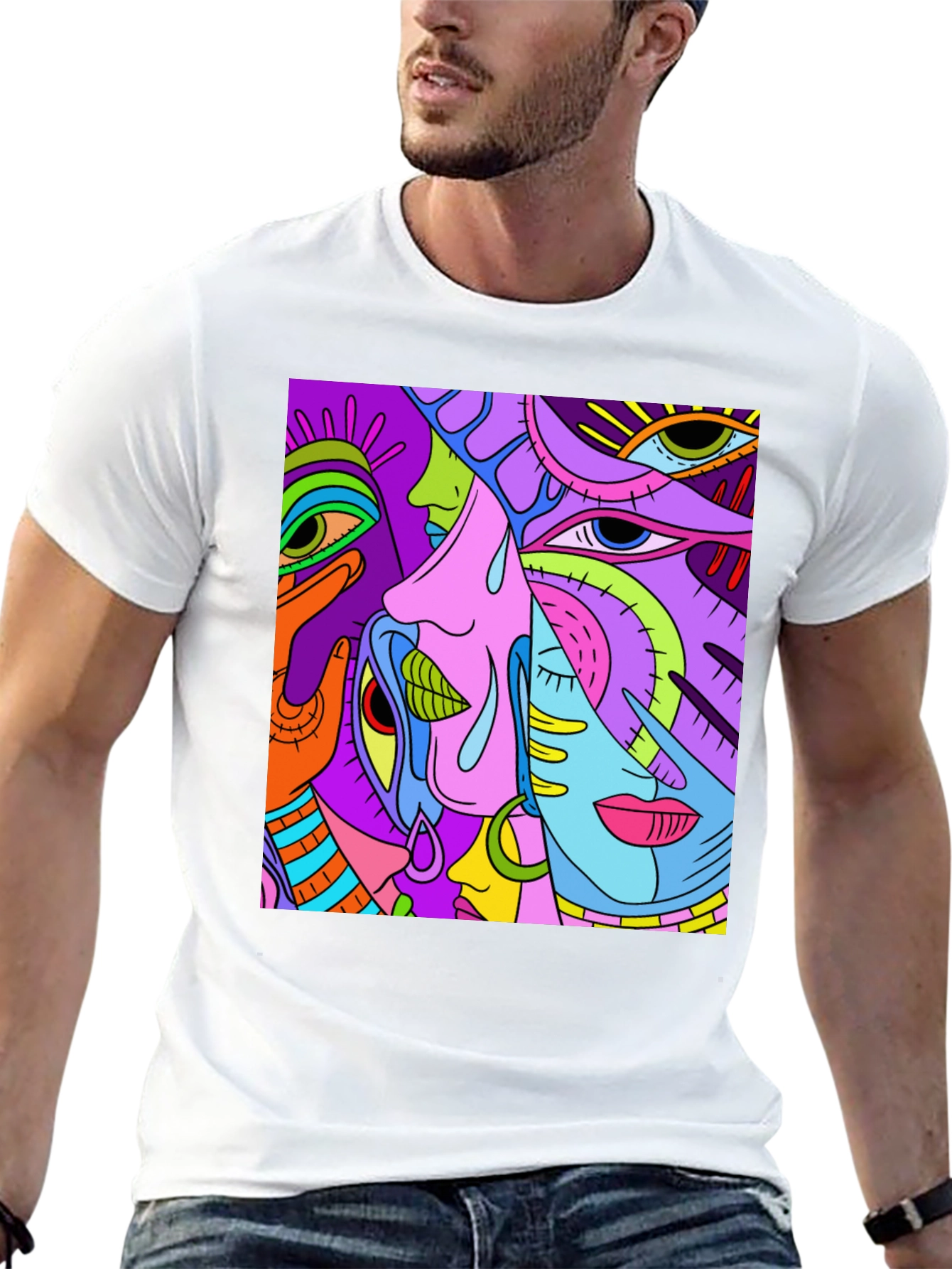 Abstract Faces Graphic Tee - Unisex Black T-Shirt