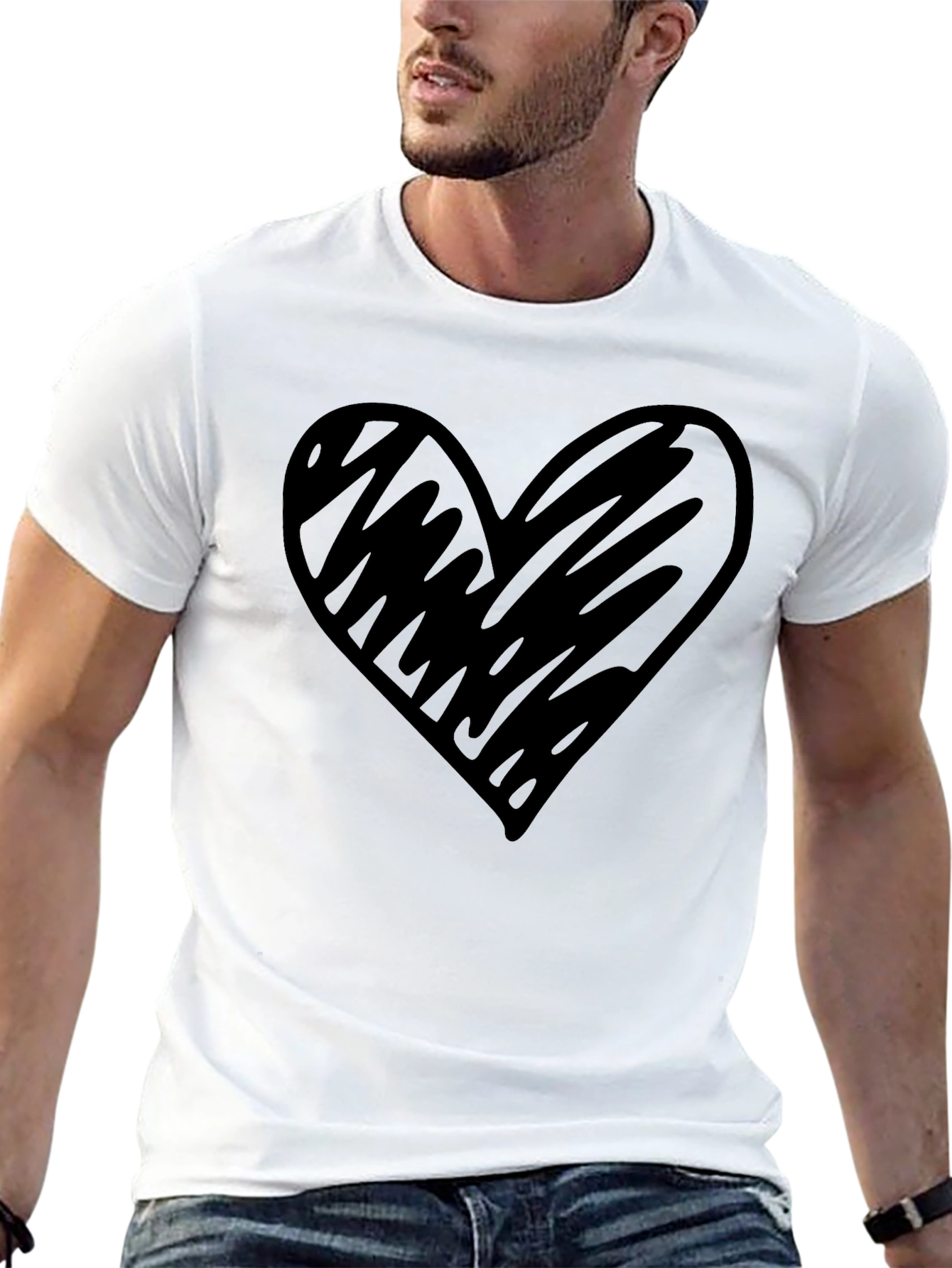 Mens Black T-Shirt with Heart Graphic