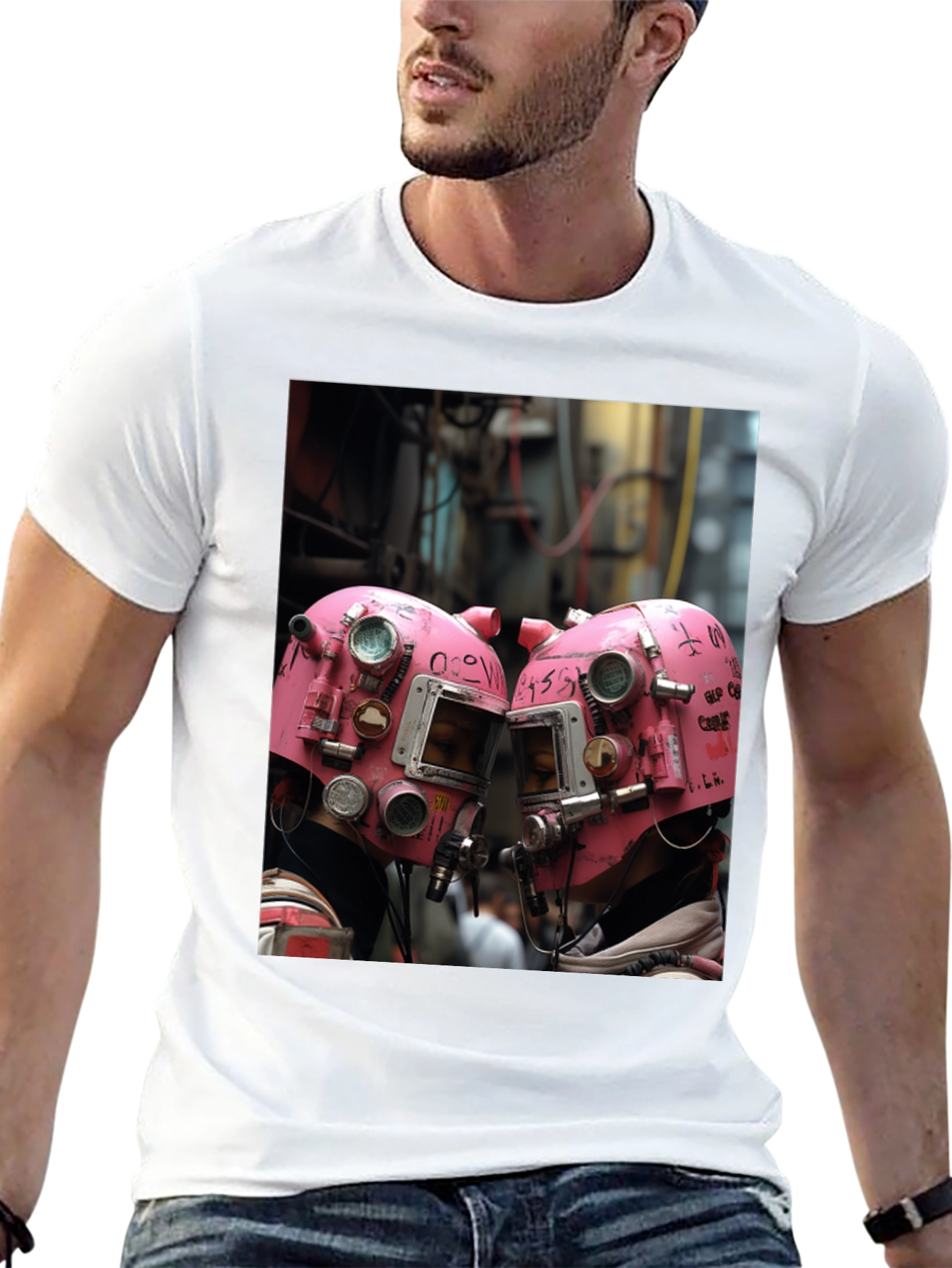 Abstract Pink Helmet Graphic Black Tee