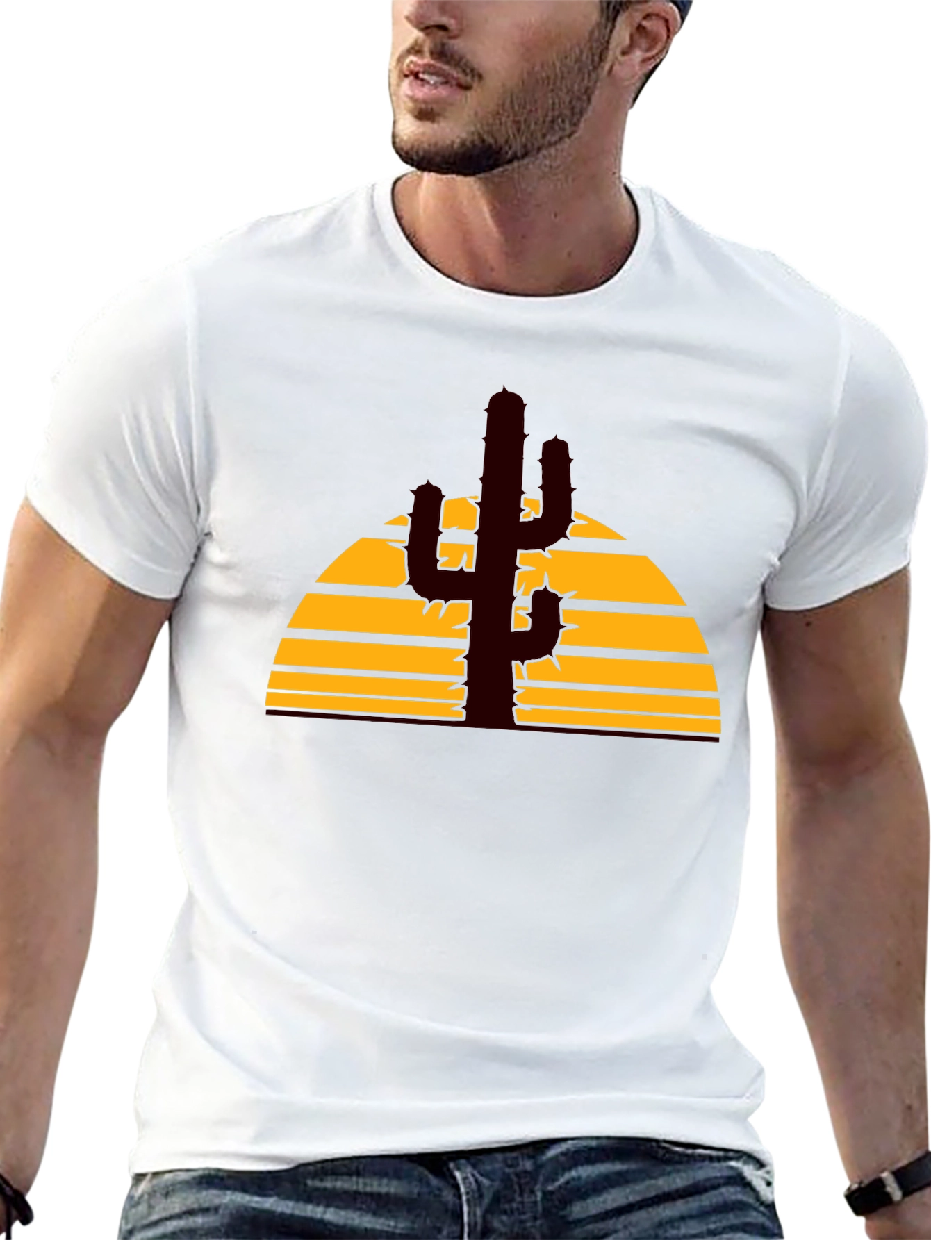 Desert Sunset Cactus Graphic Tee - Black