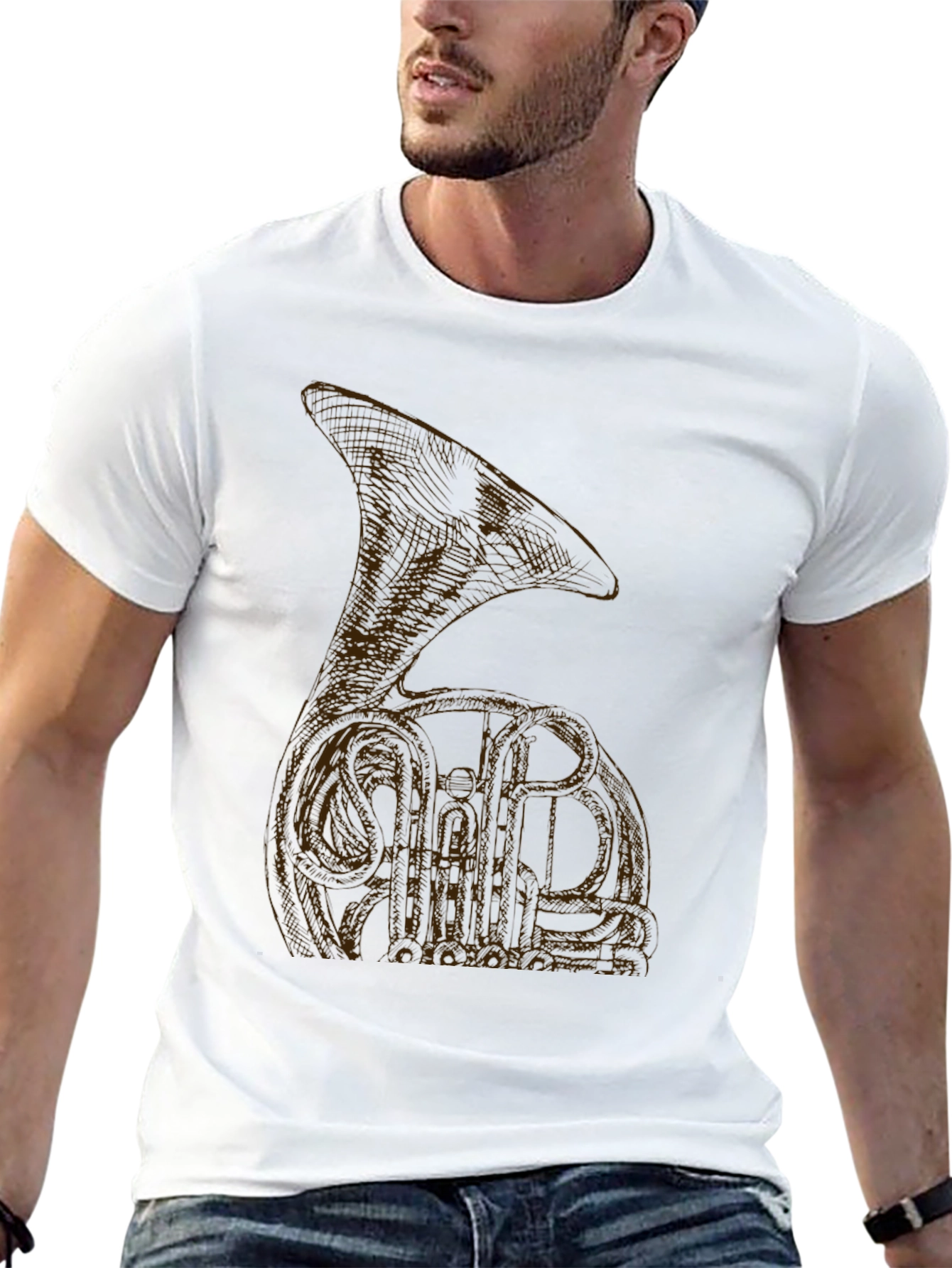 Black T-Shirt with Brown Tuba Design