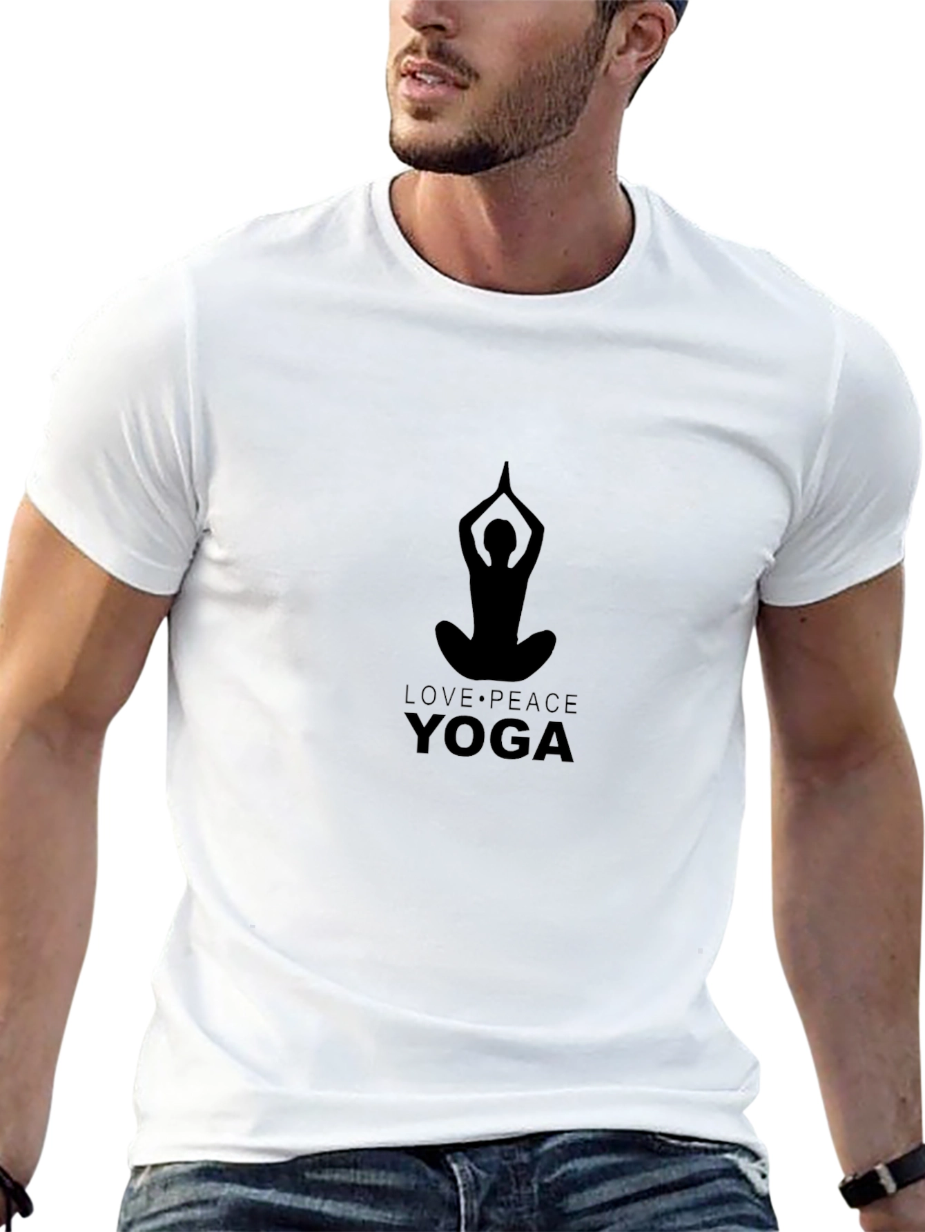 Mens Yoga Peace Love Black Graphic Tee