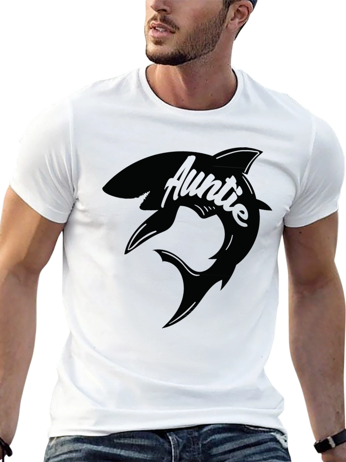Auntie Shark Black T-Shirt - Funny Family Tee