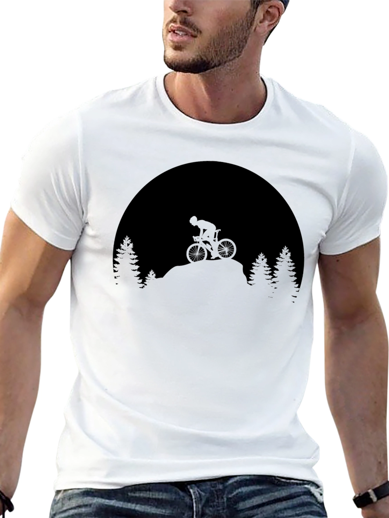 Mountain Biker Silhouette Graphic T-Shirt - Black