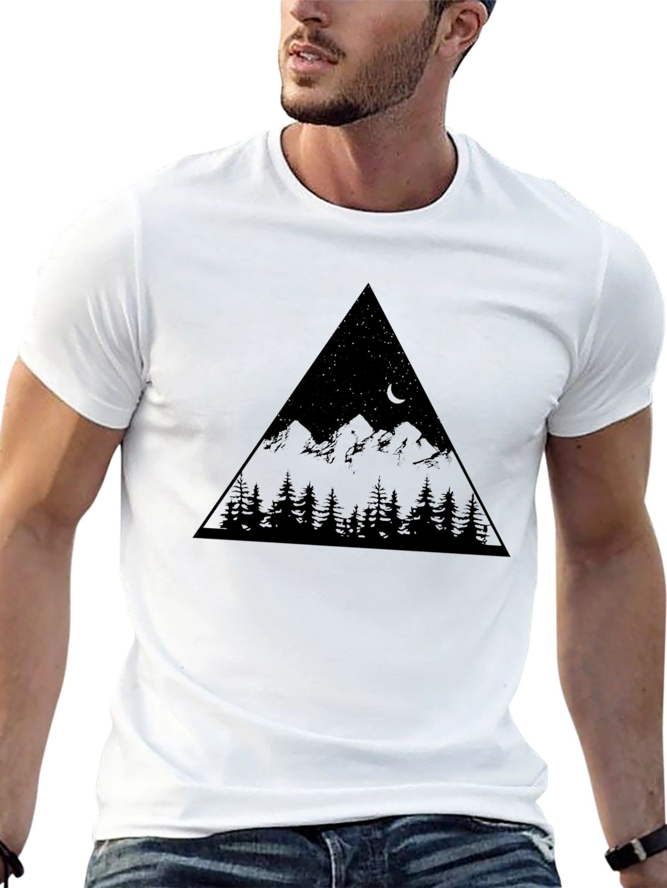 Mountain Scene Graphic Tee - Black Cotton Blend T-Shirt