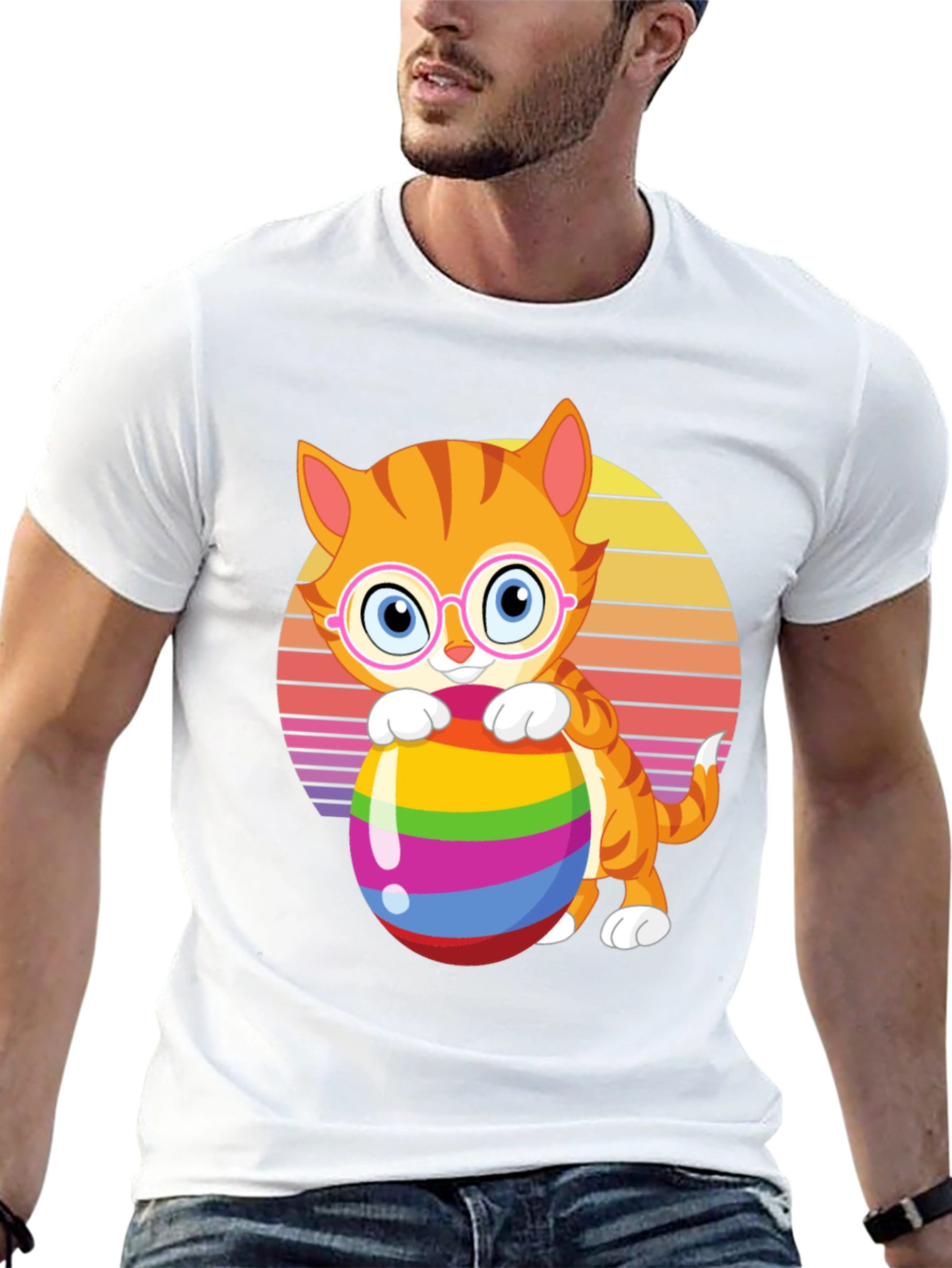 Cat with Easter Egg Graphic Tee