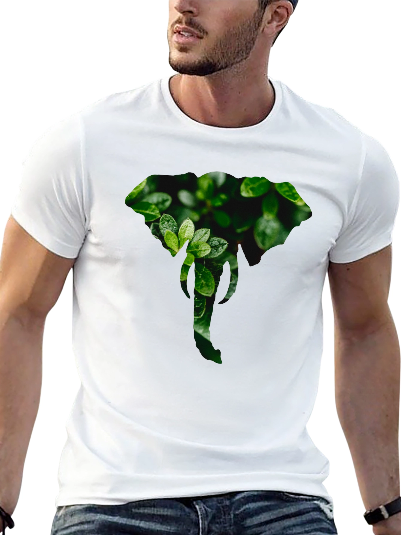 Elephant Leaf Print Black T-Shirt