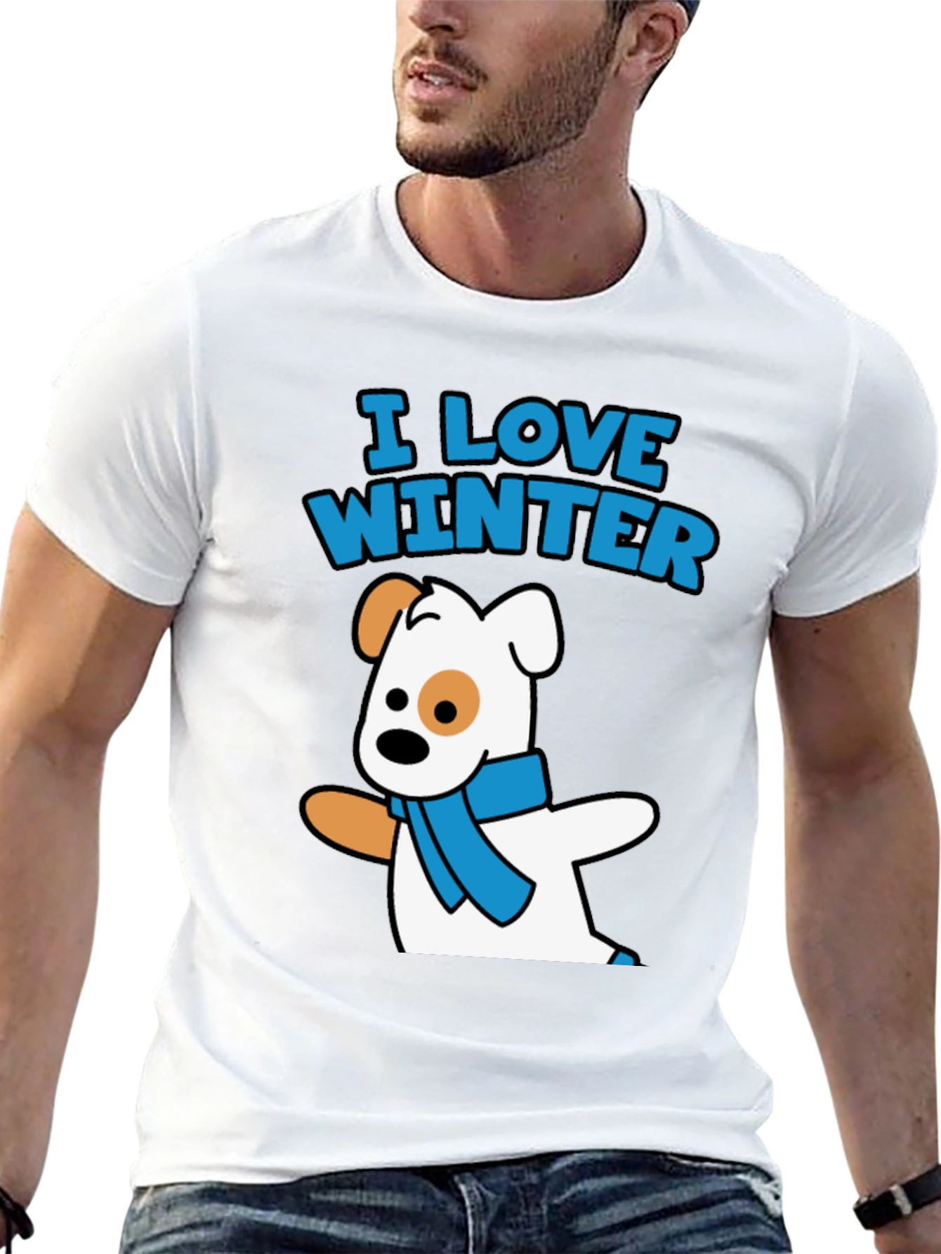 I Love Winter Dog Graphic Black T-Shirt