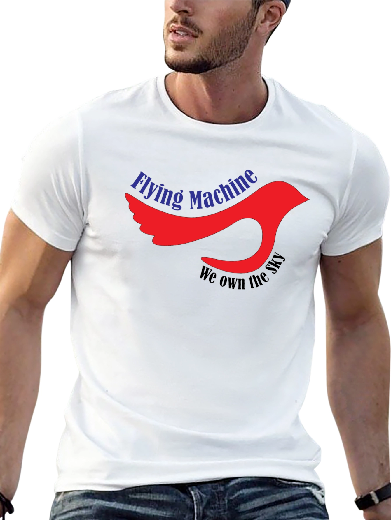 Flying Machine Graphic Tee - Black Cotton Bird Design