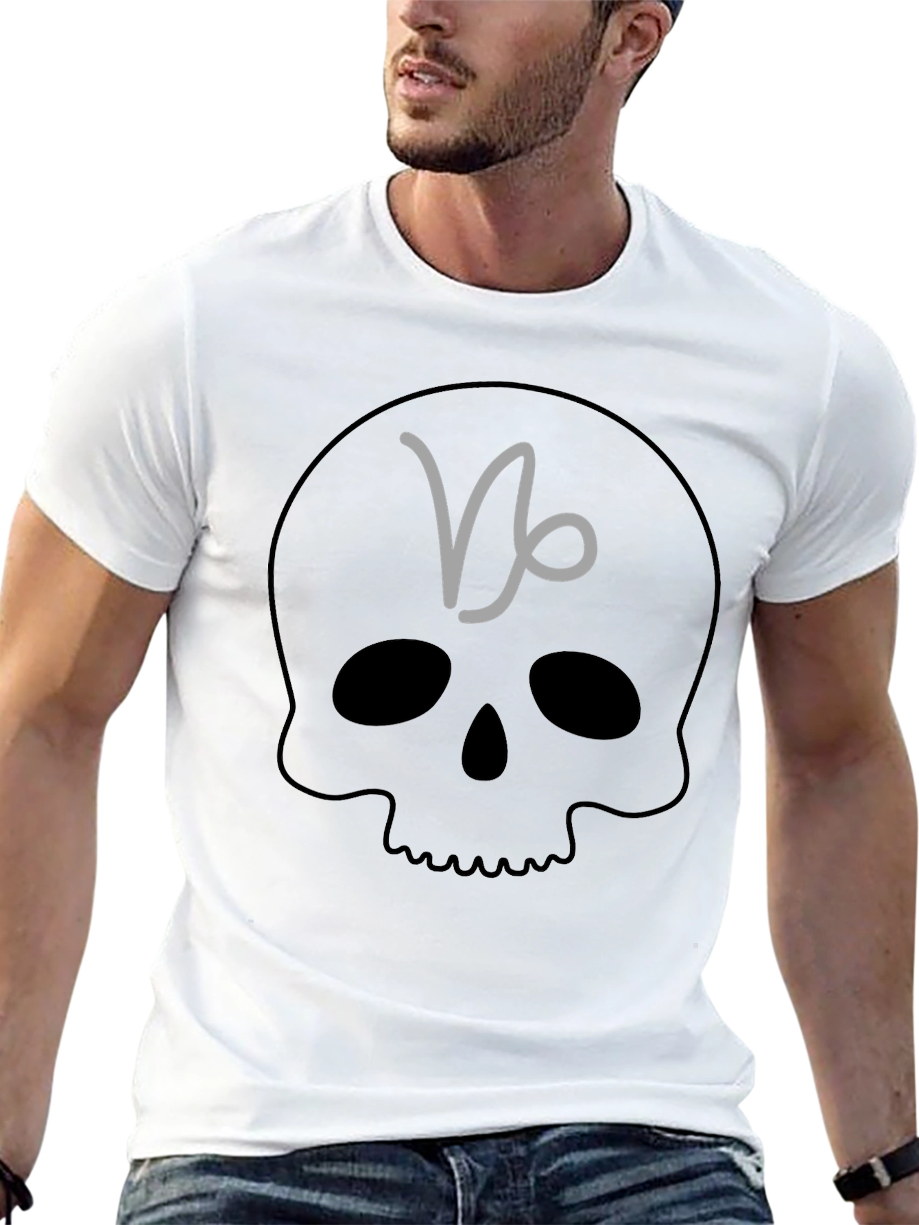 Capricorn Skull Graphic Tee - Black