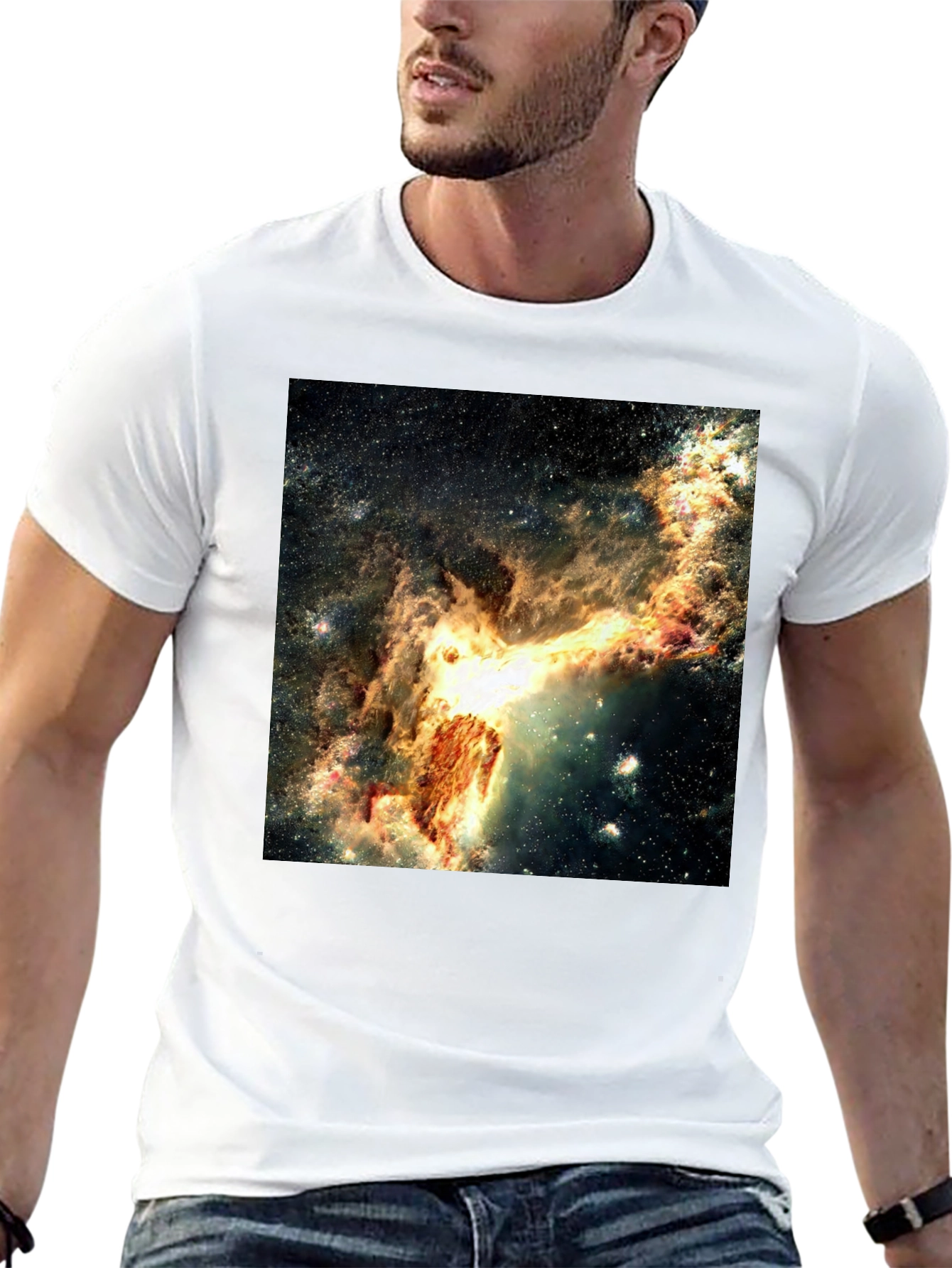 Nebula Galaxy Print Black T-Shirt