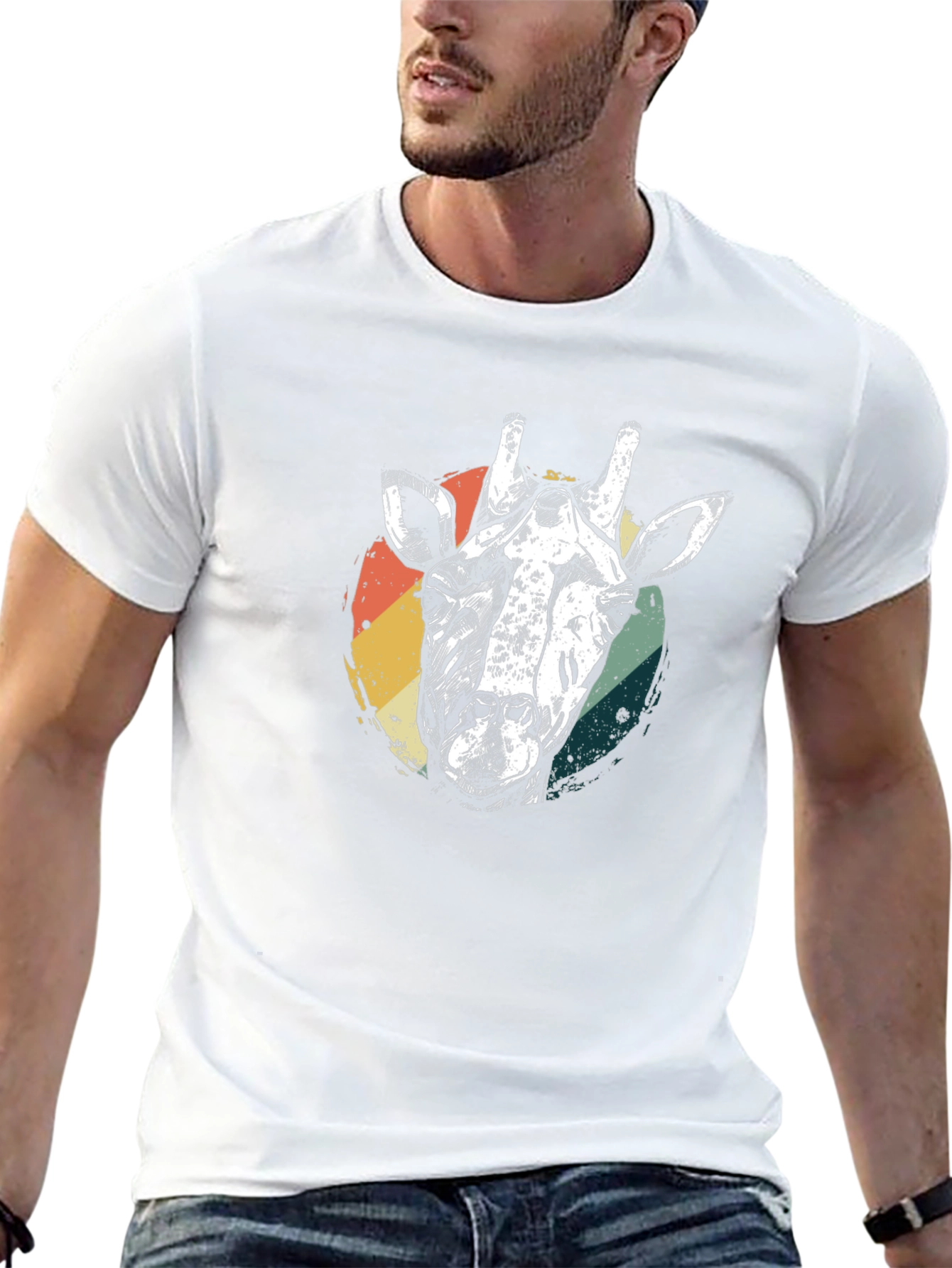 Retro Giraffe Graphic Tee - Black Cotton T-Shirt