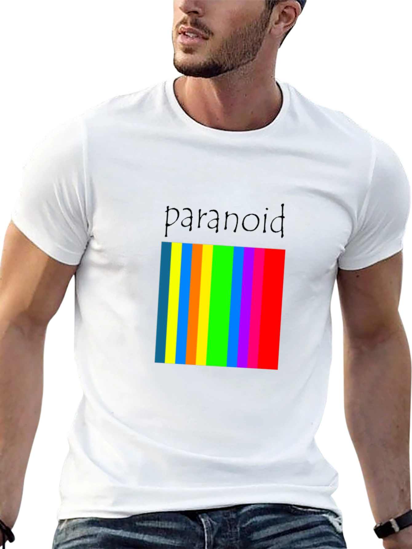 Paranoid Rainbow Stripe Graphic Tee - Black