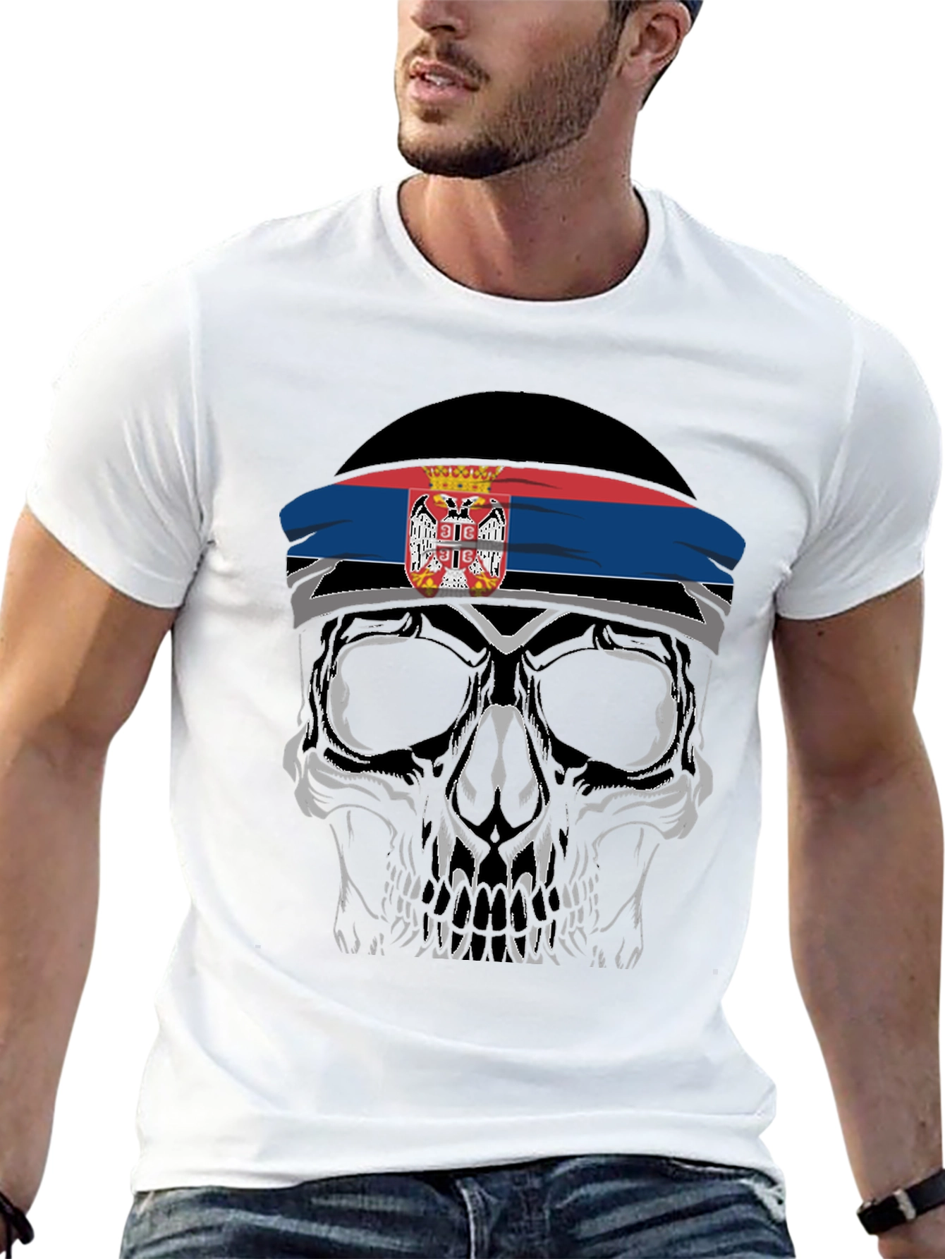 Skull Serbia Flag Headband T-Shirt