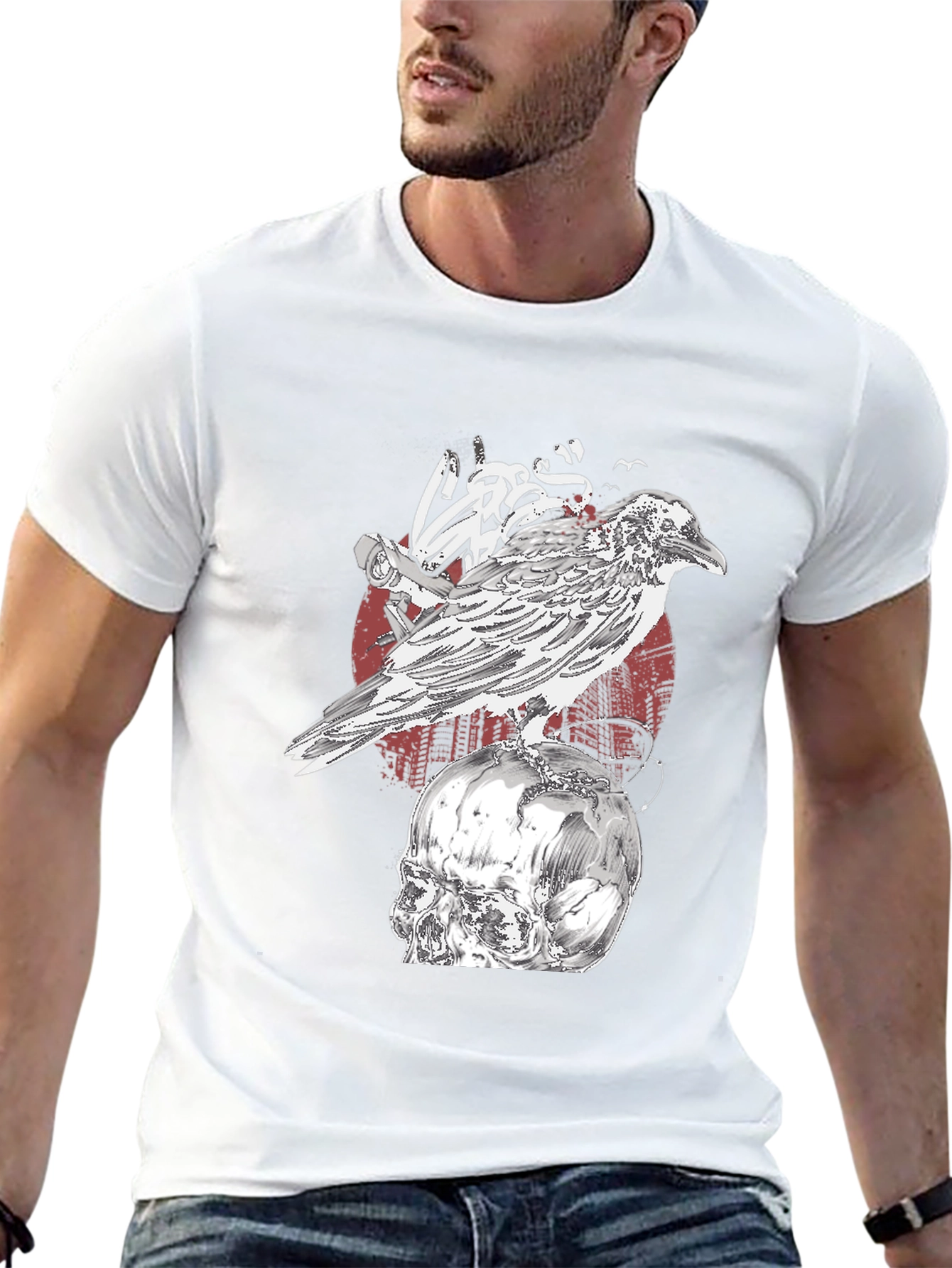 Raven Skull T-Shirt - Gothic Graphic Tee