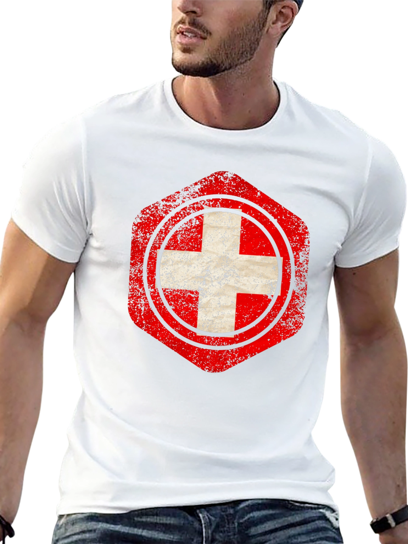 Distressed Swiss Flag Graphic Tee - Black