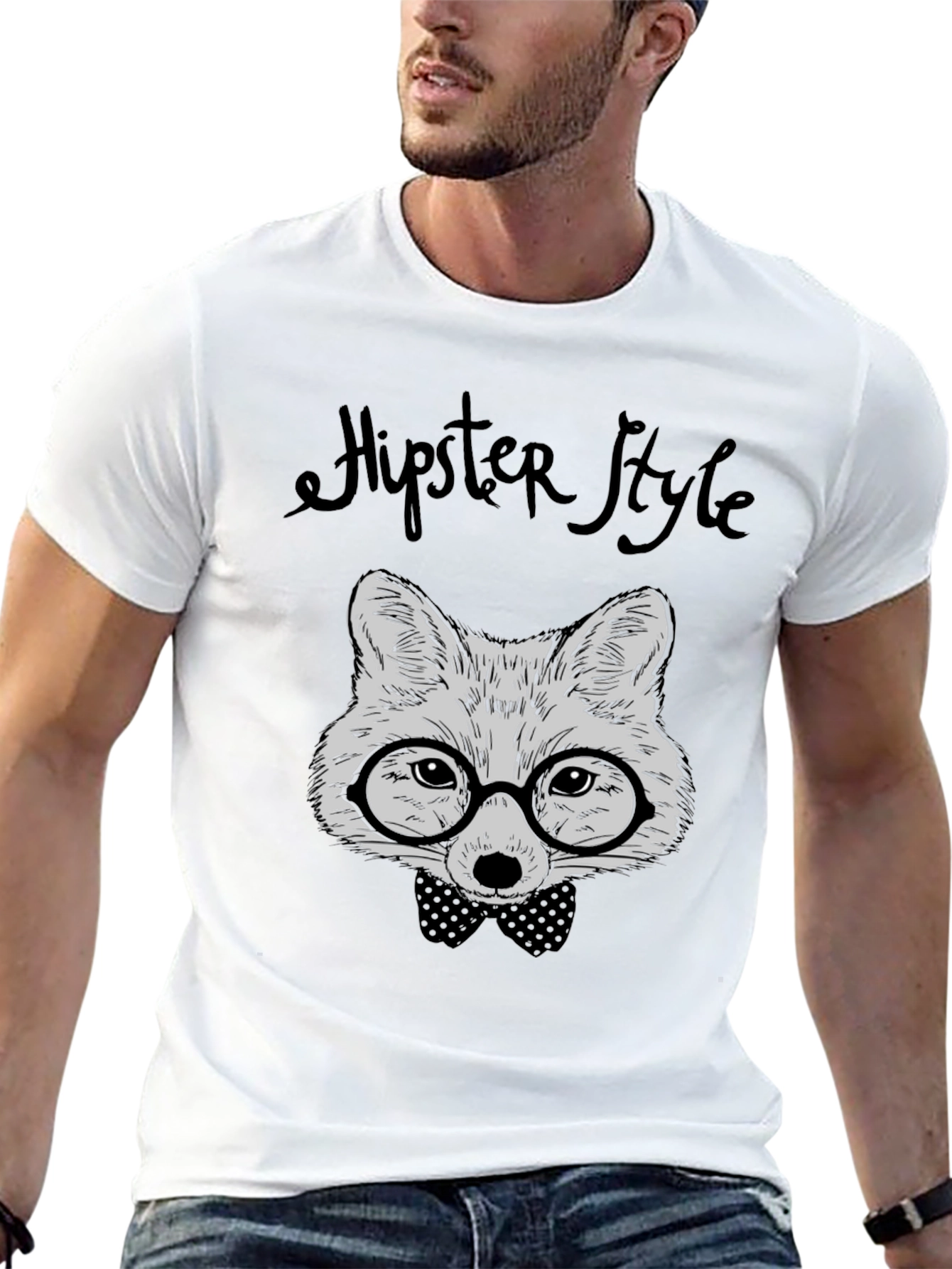 Hipster Fox Graphic Tee - Black T-Shirt