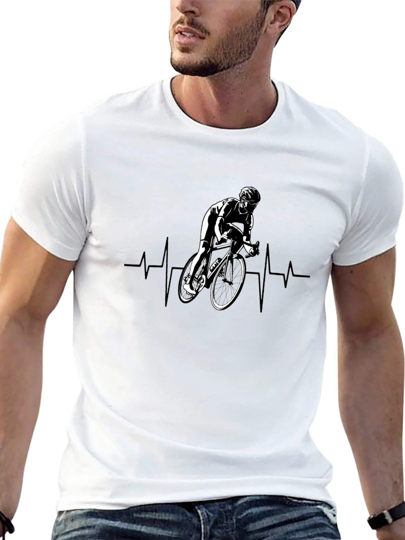 Cyclist Heartbeat T-Shirt - Black Cotton Tee