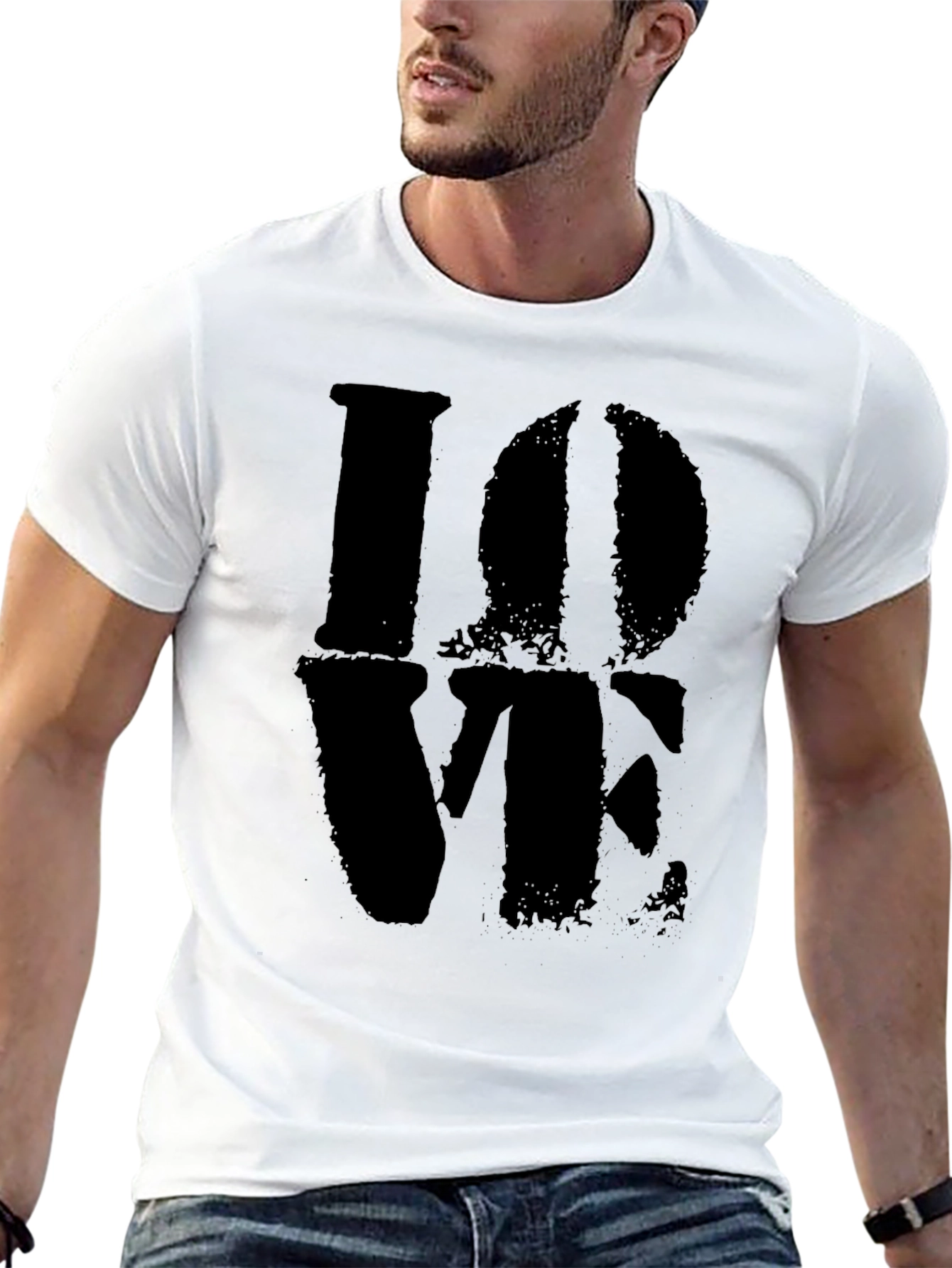 Distressed LOVE Graphic Black Tee