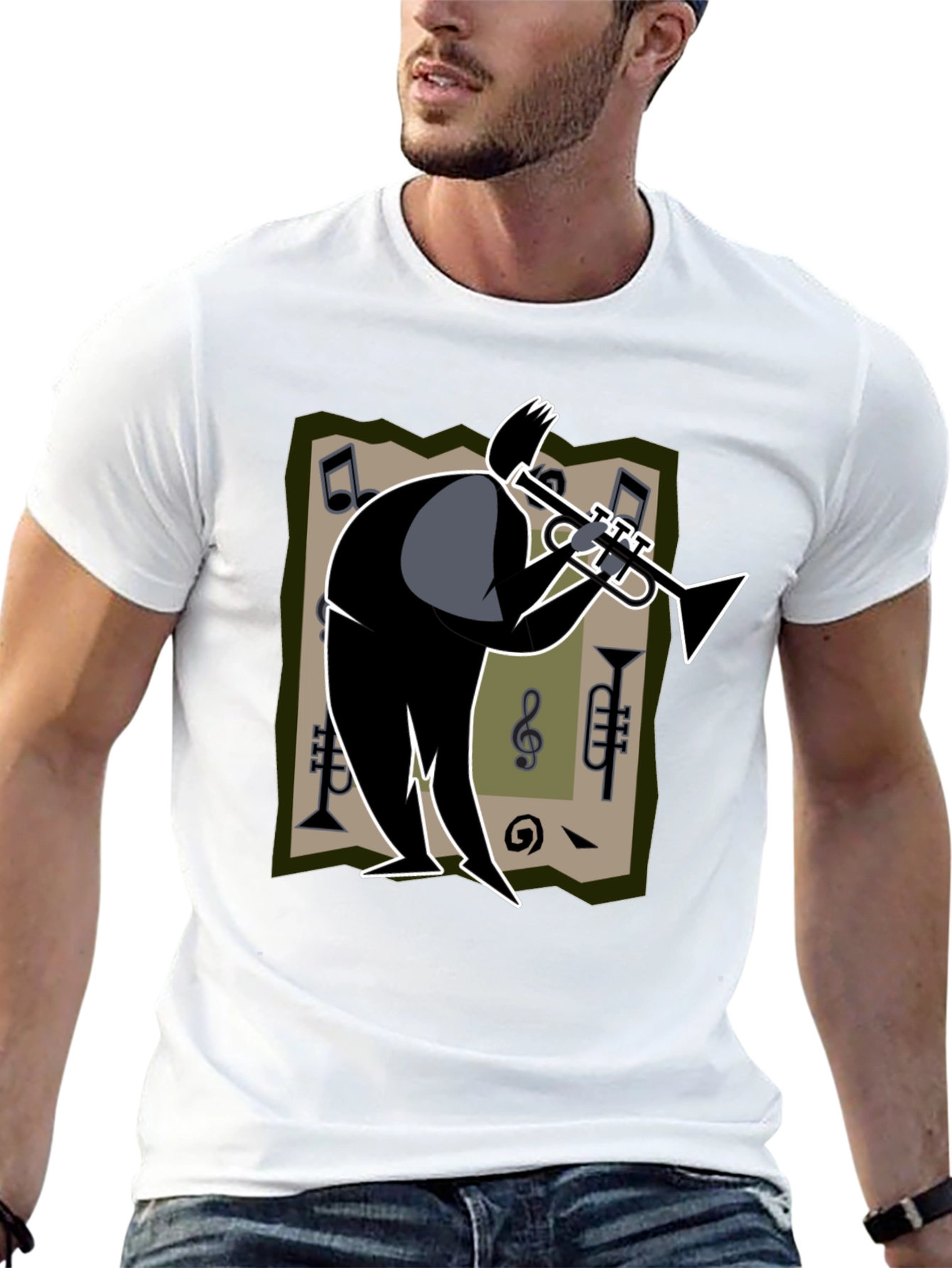 Cool Jazz Musician Graphic Tee - Black Cotton Shirt